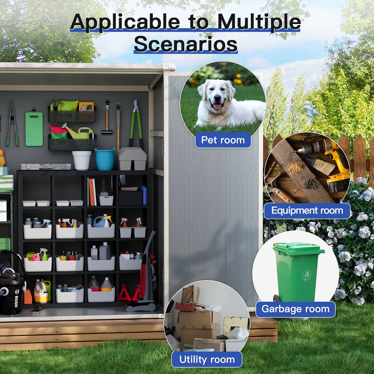 5.0' X 3.1' Resin Outdoor Shed with Base Frame, Plastic Shed with Lockable Door, for Garden, Ptaio, Backyard, Gray(Gray) - Image 4