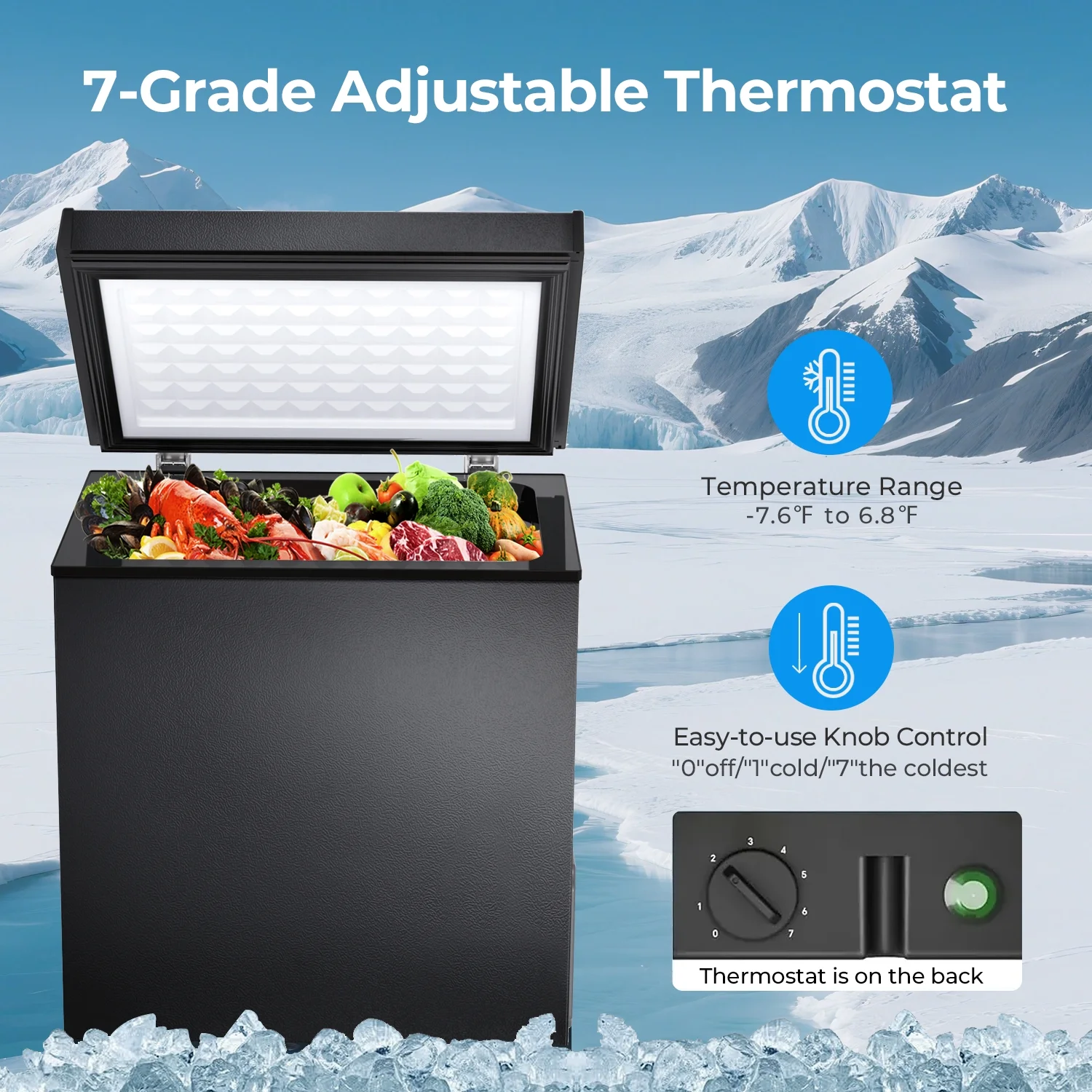 1 8 Cubic Feet Chest Freezer, Top Open Door, Free Standing Image 4