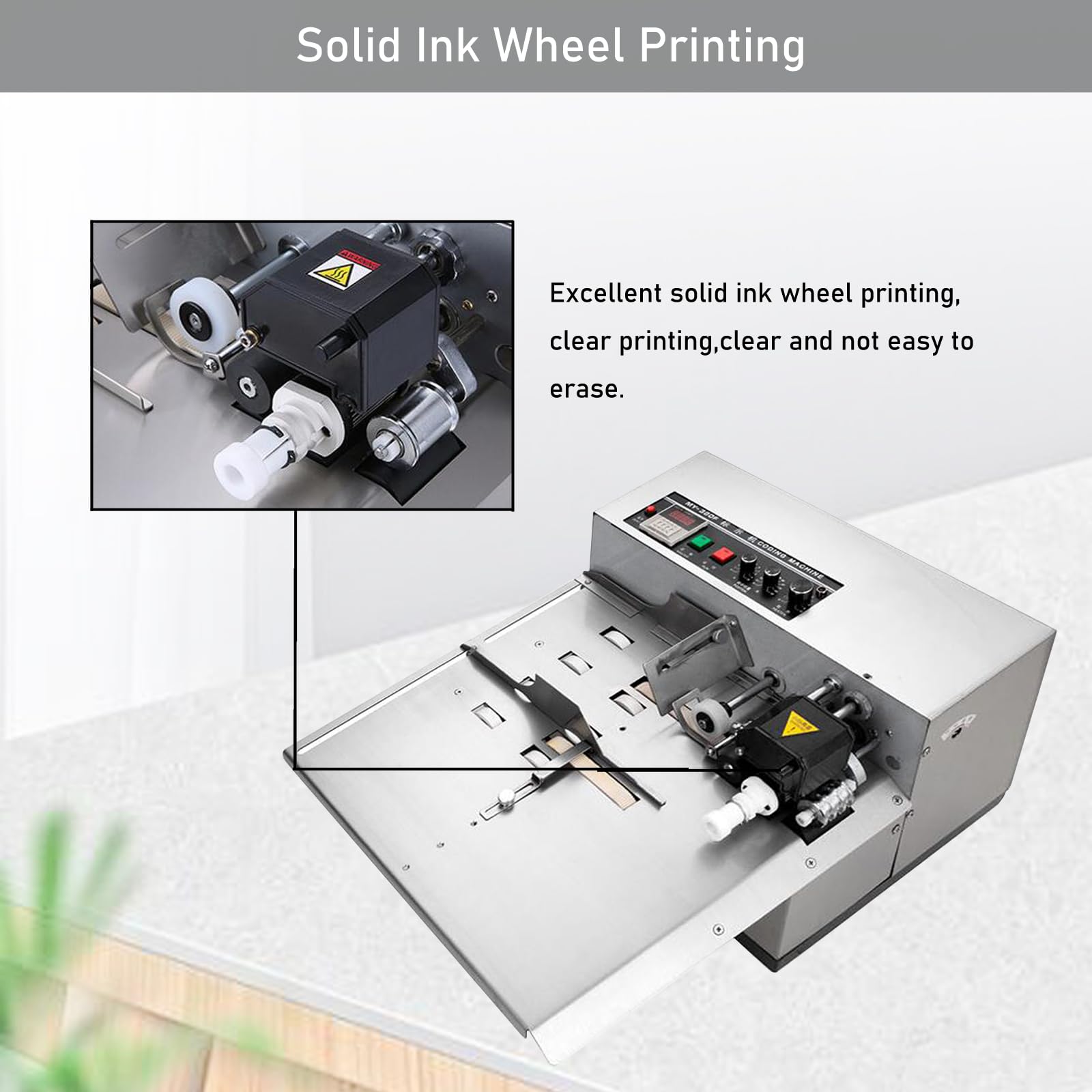 MY-380F Solid-Ink Coding Machine Automatic Coding Machine Widened Ink Wheel Coding Machine Label Coding Date Paper Printer Printing,Silver Stainless Steel Widened 110V