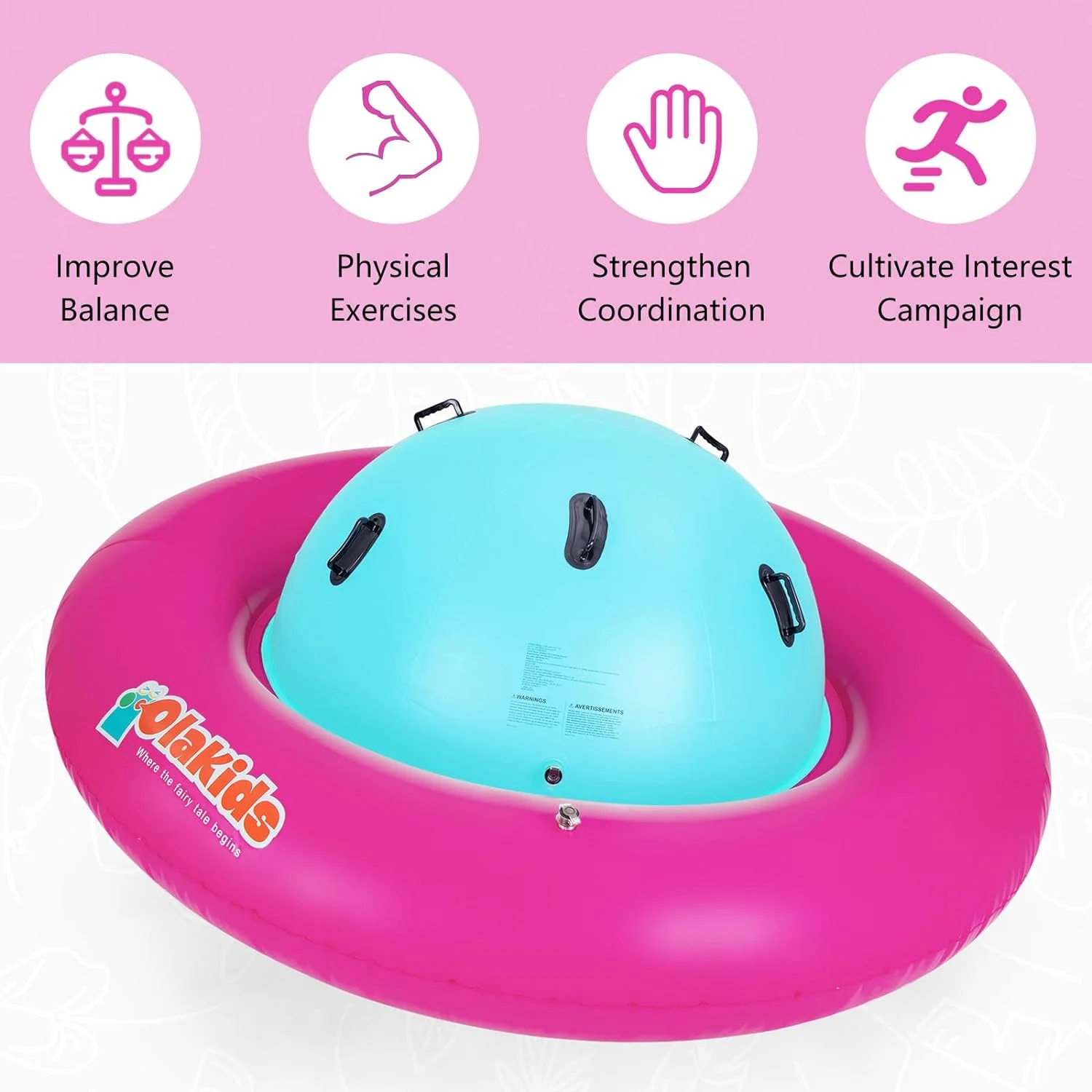 8FT Inflatable Dome Rocker Bouncer, Outdoor Kids Giant Roll and Play Seesaw Rocker with 6 Secure Handles, Max Weight 250 LBS, Toddlers Climbing Toy Backyard Play Center Equipment(Pink+Blue) - Image 6