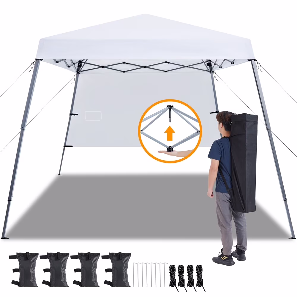 SECONDPEAK Instant Canopy Tent, 10x10 Slant Leg Easy Outdoor Pop up Canopy, Folding Portable Gazebo Instant Shelter Tent with Backpack for Garden/Camping/Party White w/sidewall