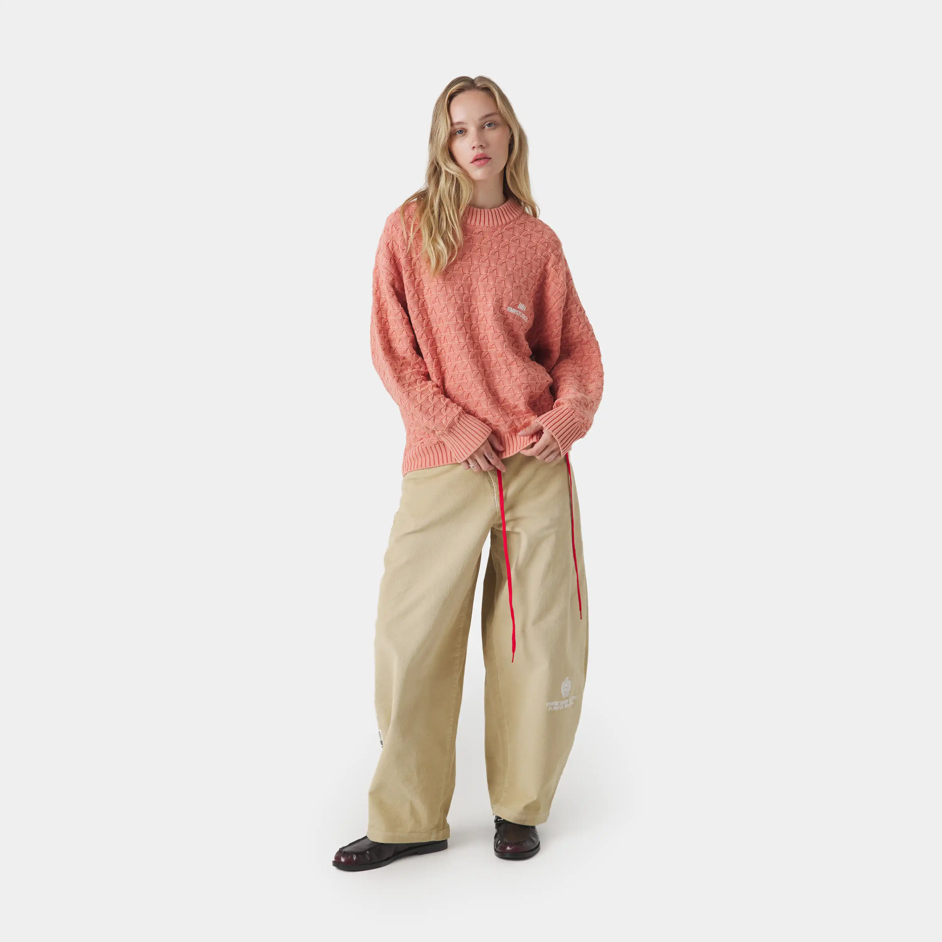 Grid Coral Cable Knit Sweater