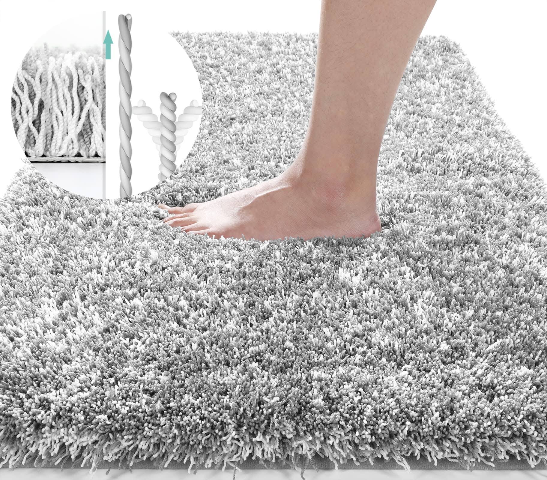 Yimobra Luxury Bathroom Rugs, Shaggy Bath Mats, Non Slip, Water Absorbent Microfiber, Machine Washable, Fluffy Plush Soft Shower Rugs, Thick Floor Mat