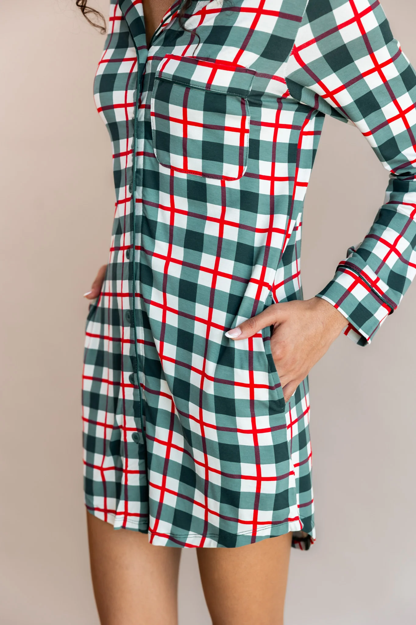 Long Sleeve Women’s Nightshirt in Holiday Plaid