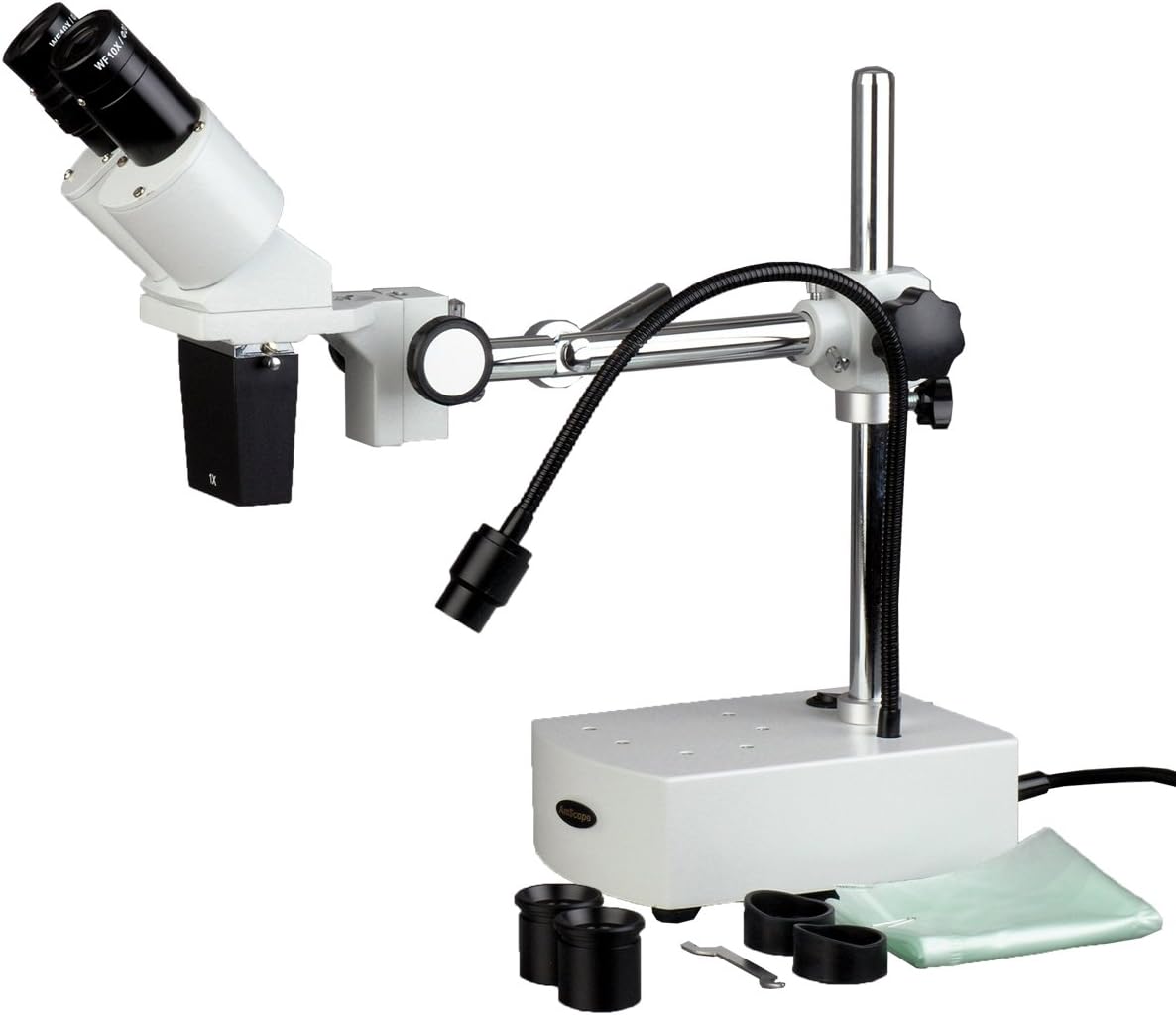 AmScope SE400-X 5X-10X Binocular Boom Arm Stereo Microscope with LED Gooseneck Light