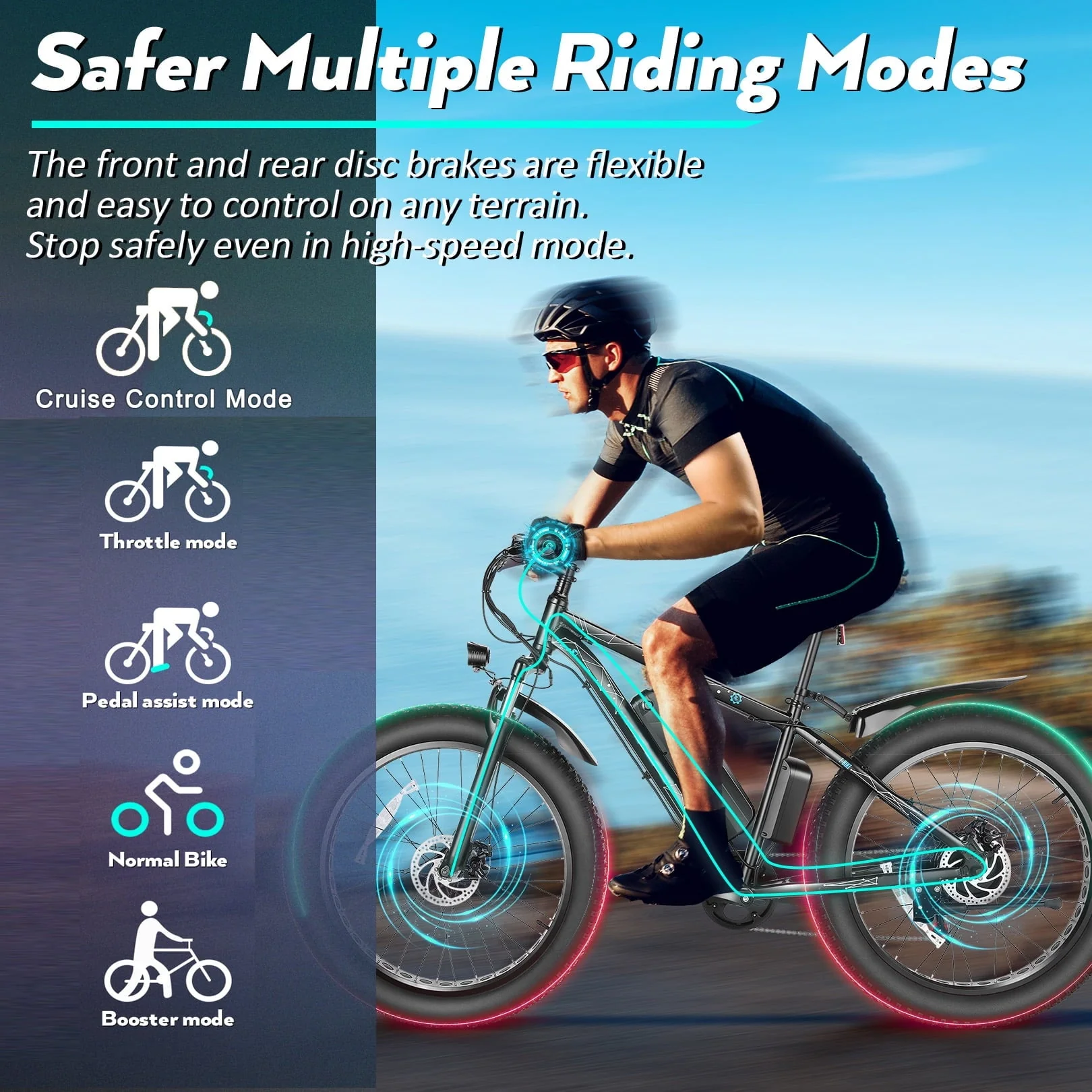 26" 4 0 Fat Tire Electric Bike for Adults, 500W Adults E Bike, 48V 13Ah Removable Li Ion Battery, Professional 7 Speed, Electric Mountain Bicycle Beach Bike Snow Bike Ebike for Men Image 8
