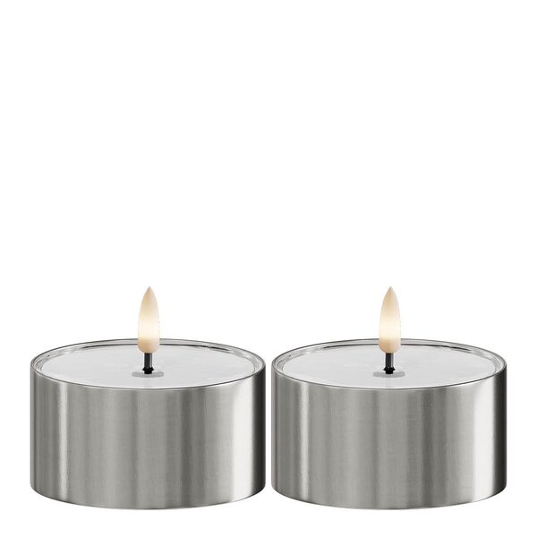 LED metallic telys for inne-og utendørs 8x4,3 cm 2 stk sølv