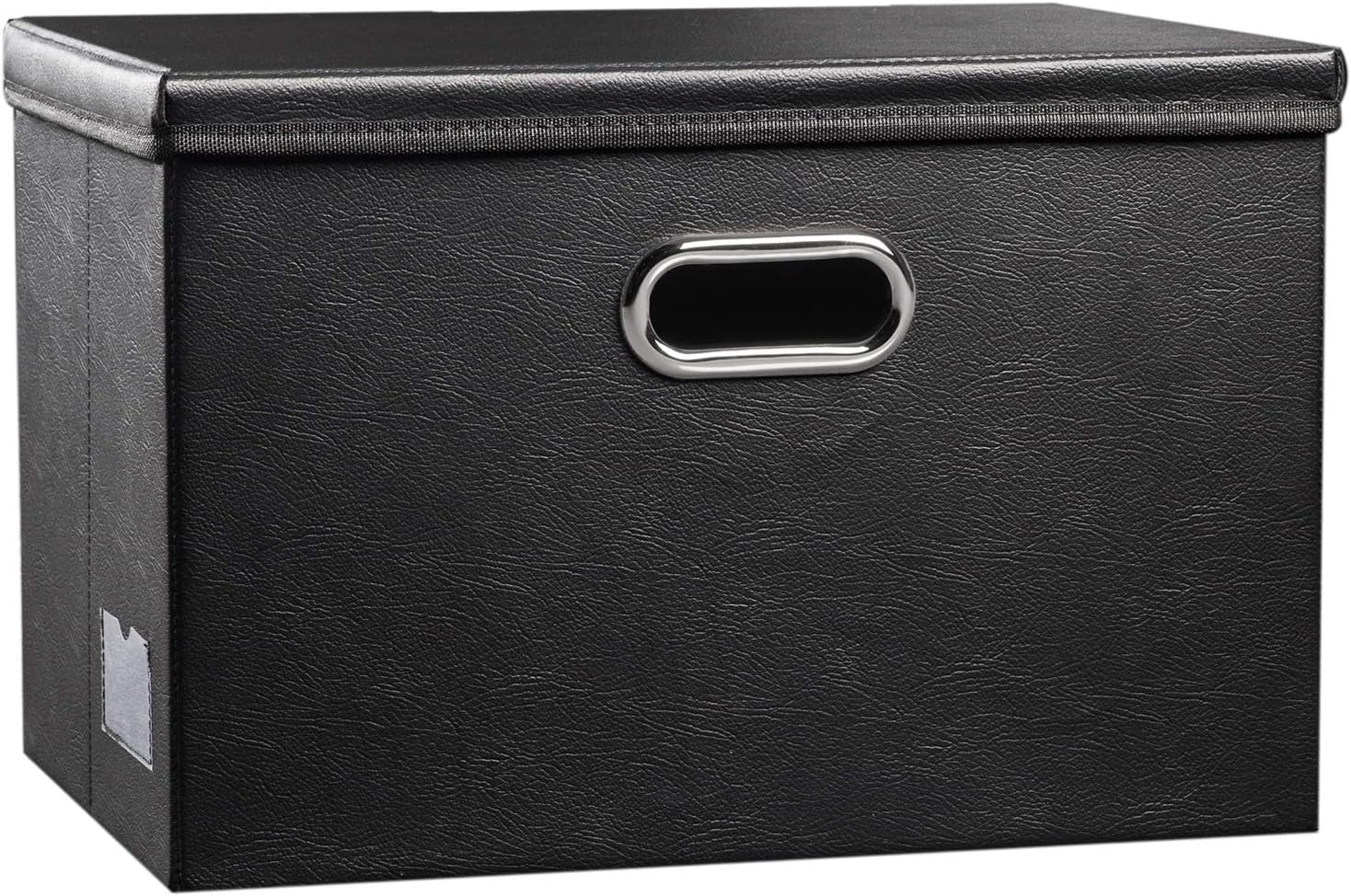 PRANDOM Large Collapsible Storage Bin with Lid [1-Pack] Leather Fabric Foldable Storage Box Organizer Container Basket Cube with Cover for Home Bedroom Closet Office Nursery Black (17.7x11.8x11.8)