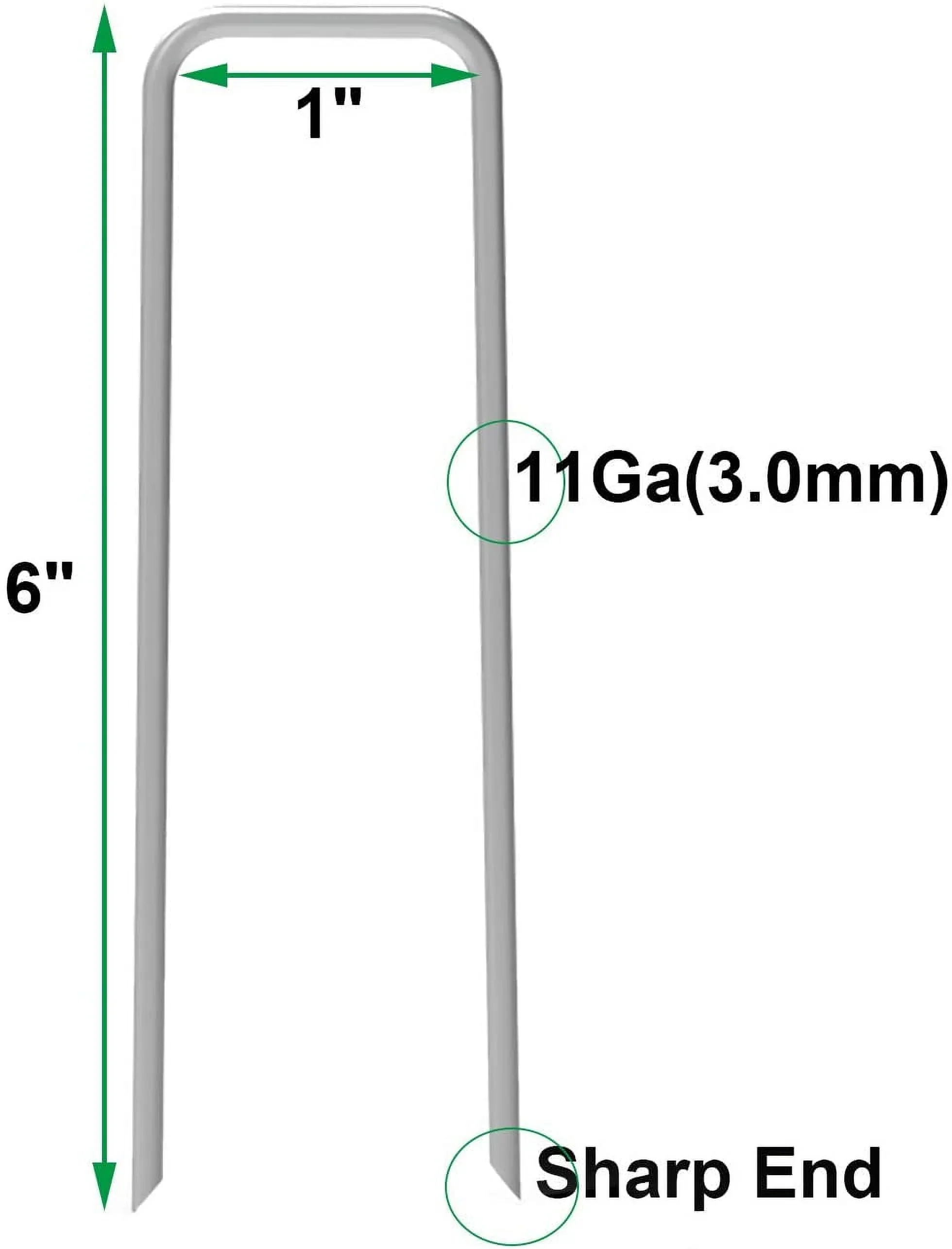 AAGUT 100 Pack 6 Garden Staples Galvanized Landscape Stakes,U-Shaped 11G Steel Yard Stakes Ground Cover Pin