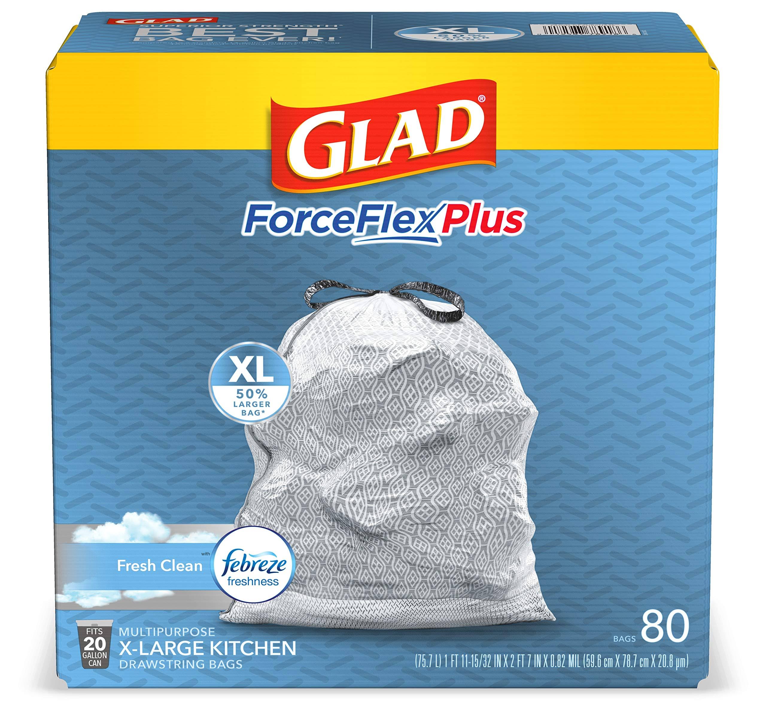 Glad ForceFlex Kitchen Pro Drawstring Trash Bags - Fresh Clean - 20 Gallon - 80