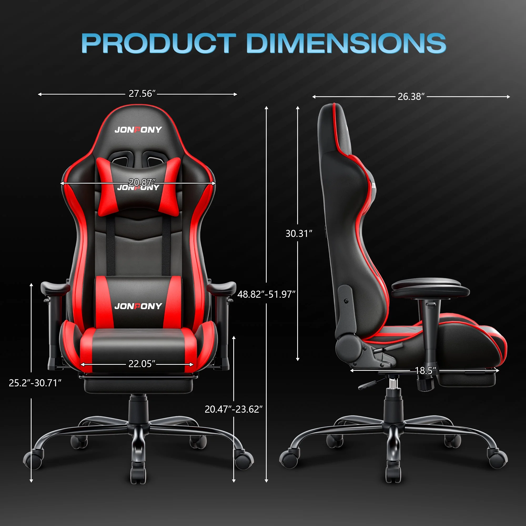 Big and Tall 500LBS Gaming Chair, Ergonomic Design, Gamer Chair PU Leather with Footrest and Lumbar Support, High Back Office Chair Support 8 Hours Long Sitting, Computer Chair,Red(Red) - Image 2