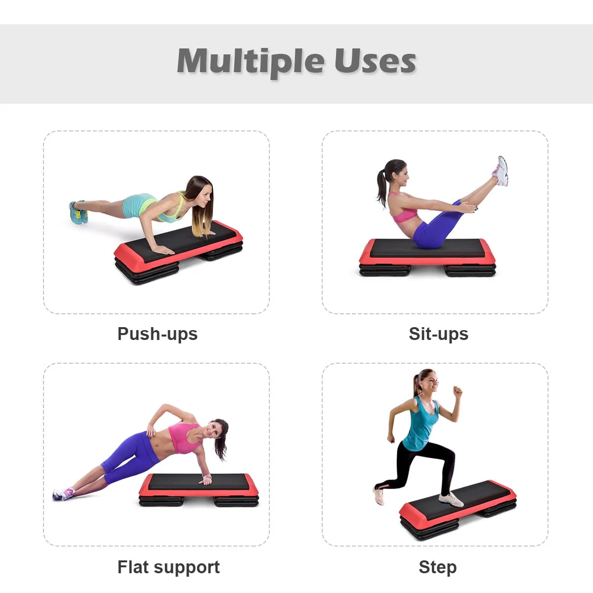 Costway Fitness Aerobic Step 43'' Cardio Adjust 4'' - 6'' - 8'' Exercise Stepper W/Risers Red