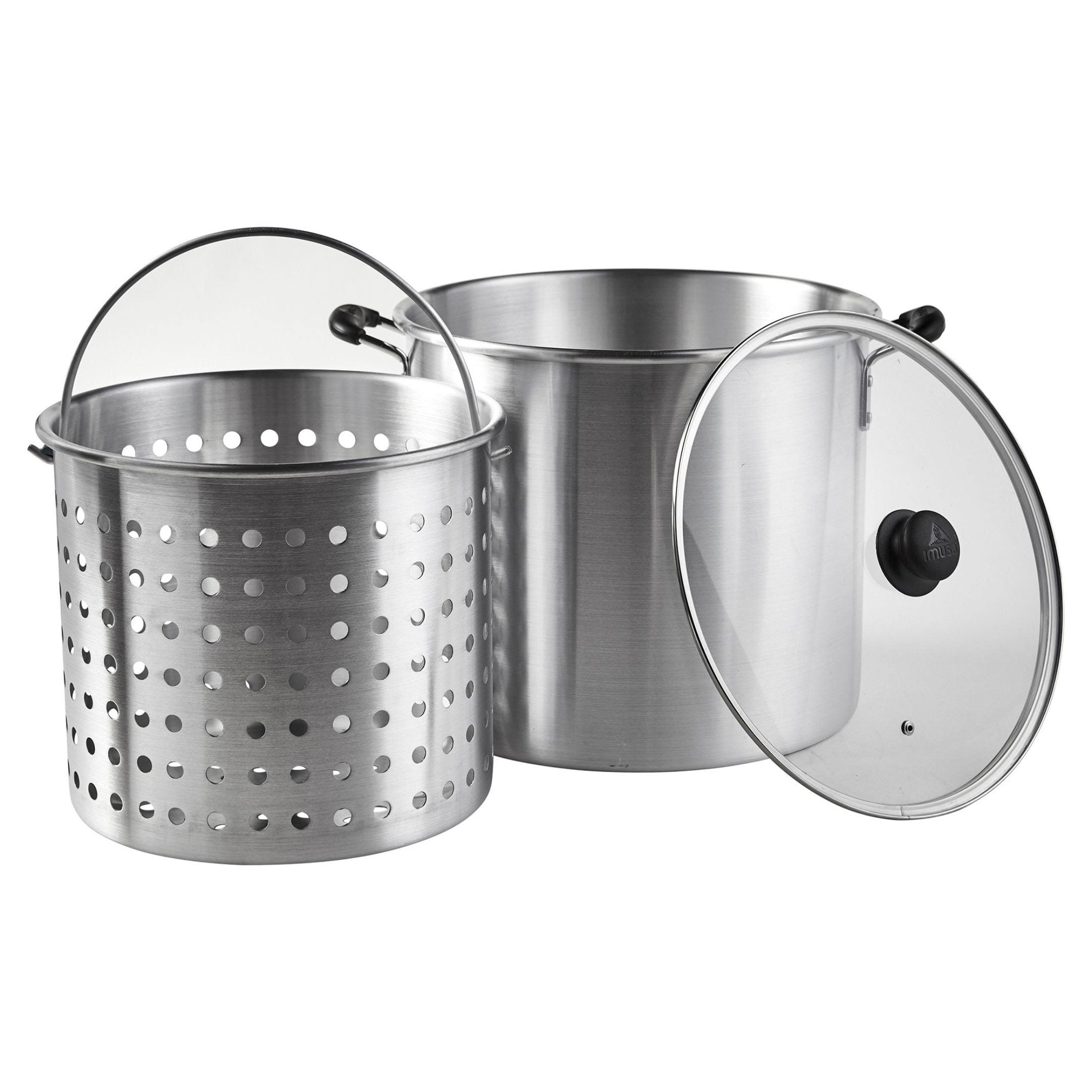 IMUSA 32-Quart Steamer with 21-Quart Basket with Glass Lid and Cool-Touch Handles