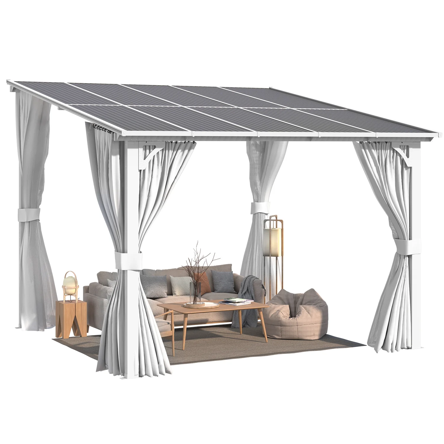 AECOJOY 10'x10' Wall Gazebo with Curtains and Mosquito Netting, White