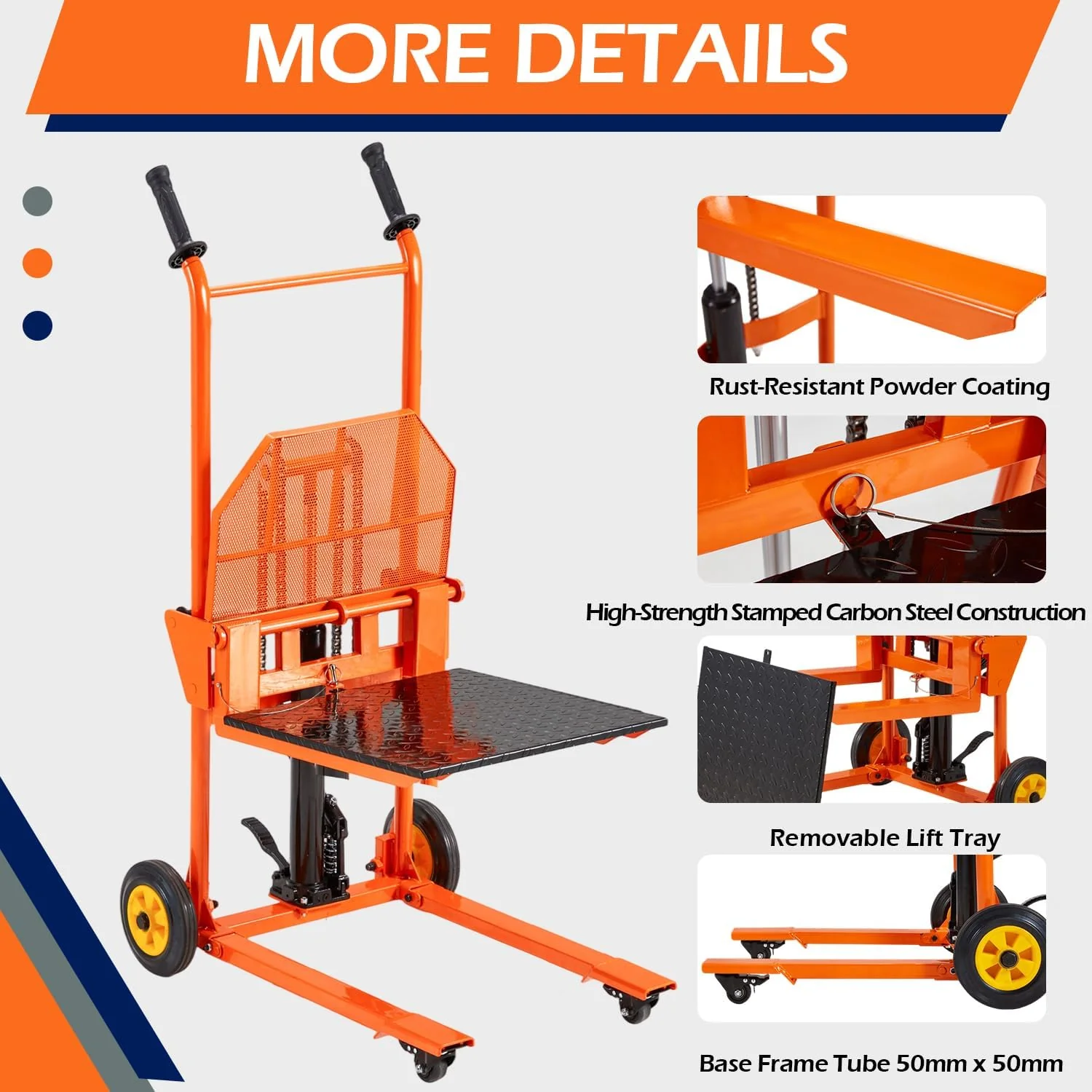 AECOJOY Material Lift Winch Stacker, Hydraulic Lift Table Cart 500 Lbs Capacity, Pallet Truck Jack with Lockable Swivel Casters