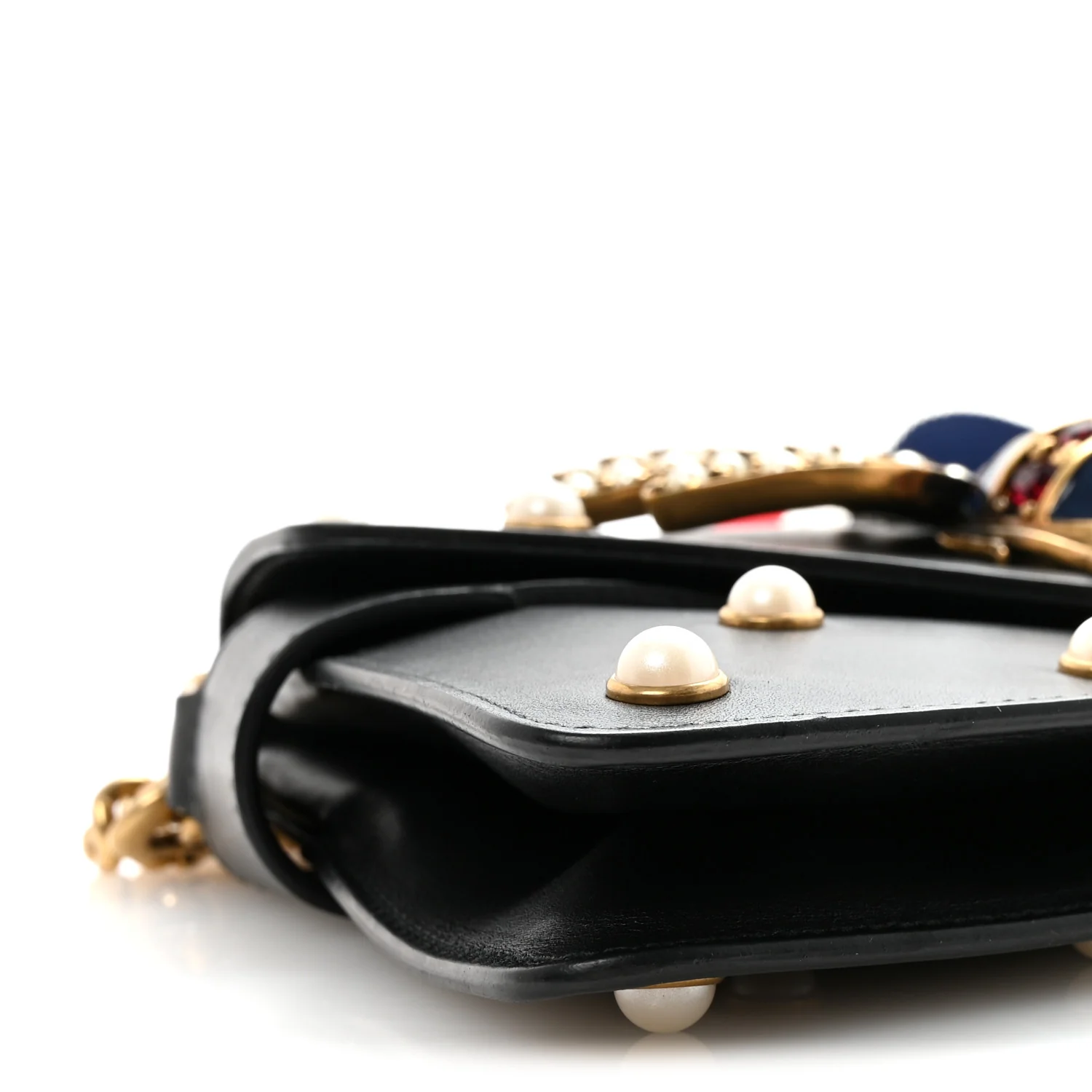 Nappa Pearl Studded Mini Queen Margaret Broadway Shoulder Bag Black