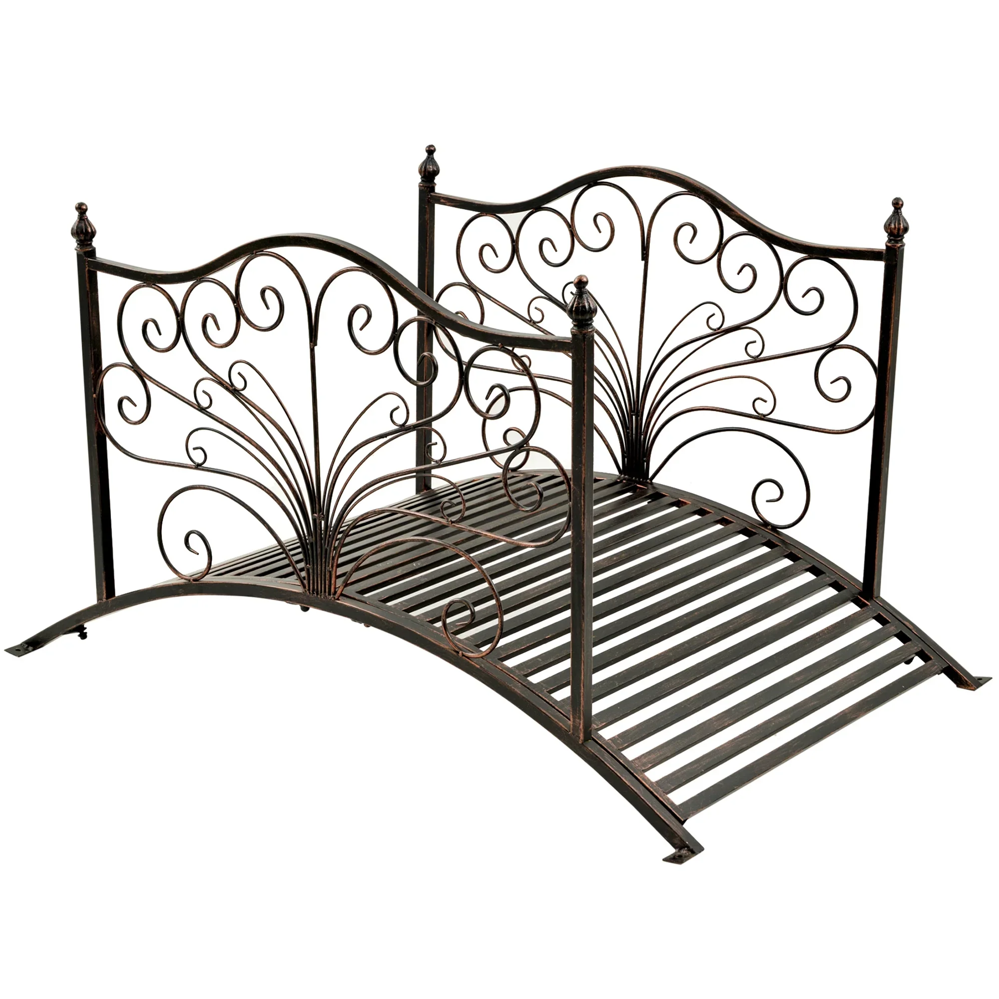 Outsunny 4�� Metal Arch Backyard Garden Bridge with Safety Siderails, Delicate Scrollwork, & Easy Assembly, Black Bronze