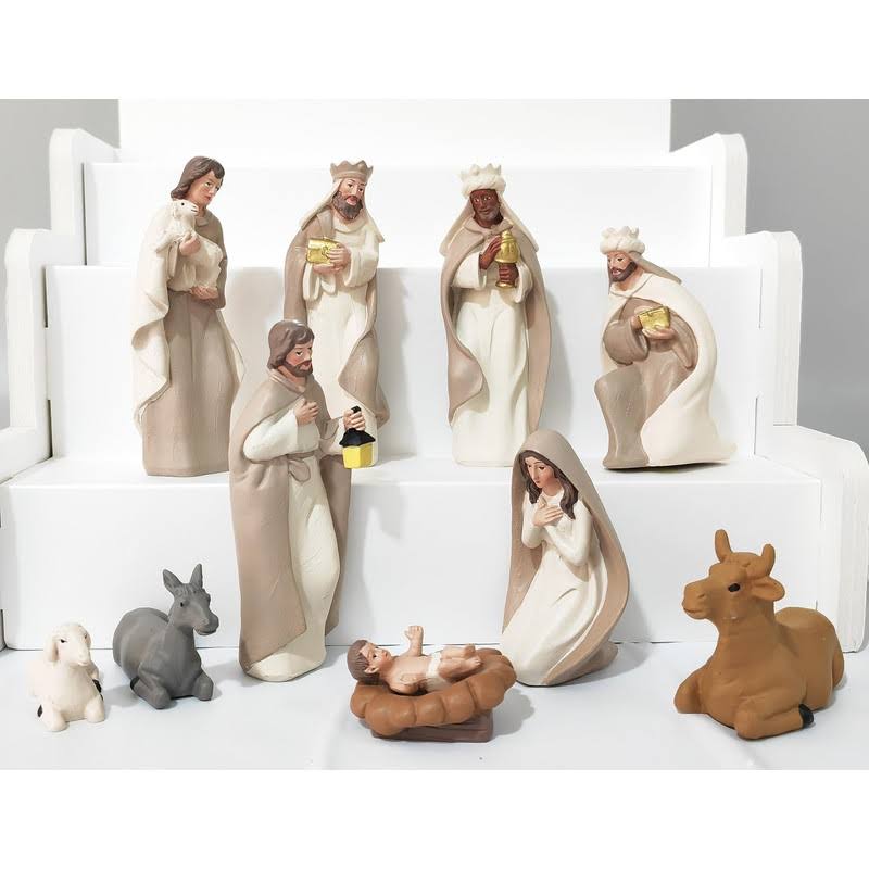 MeritMode Nativity Scene Set, 12-Piece Holy Family Figurine - Hand Painted Mini Decorative Religious Christmas Figurines, Nativity Sets Including Baby