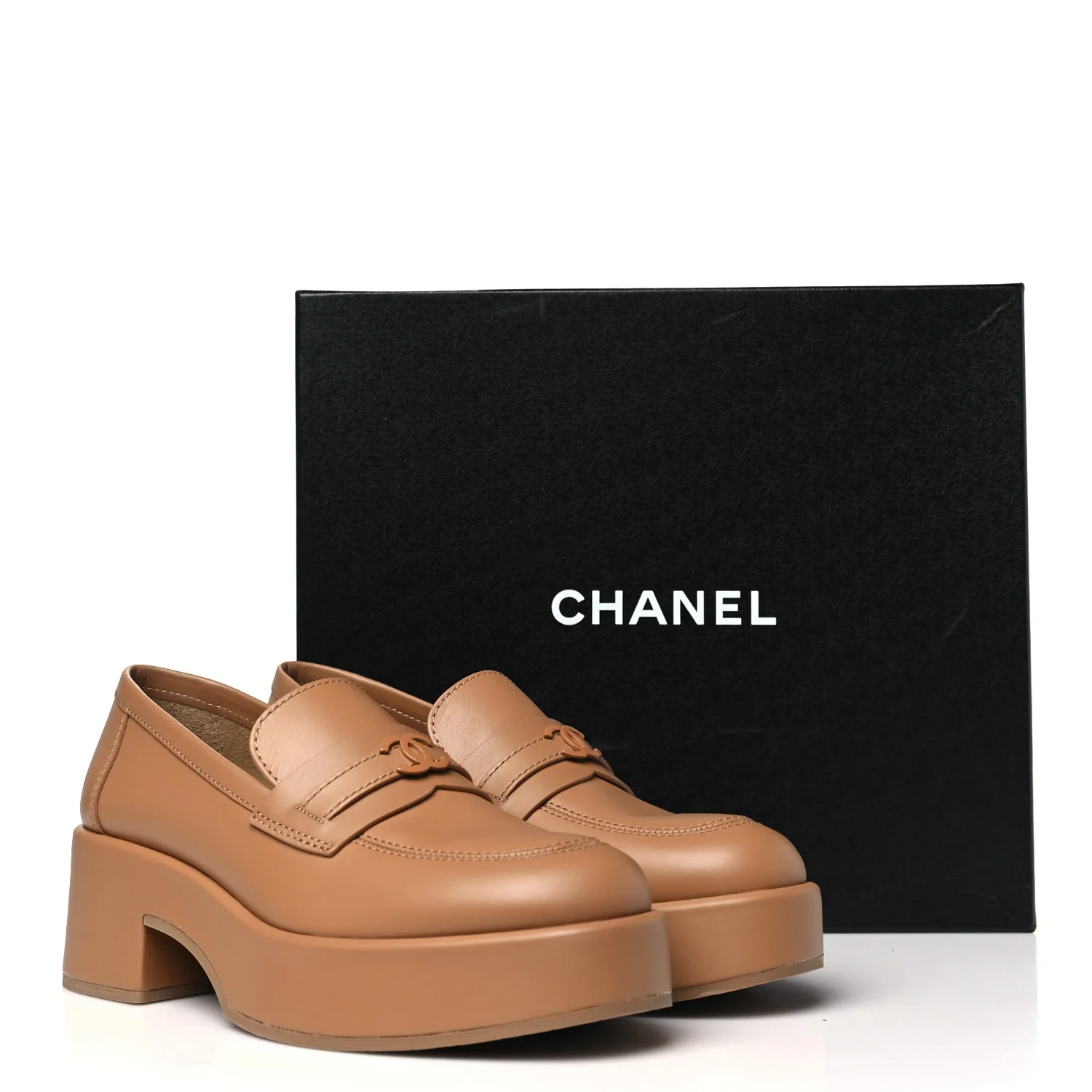 Calfskin CC Platform Loafers 39.5 Beige