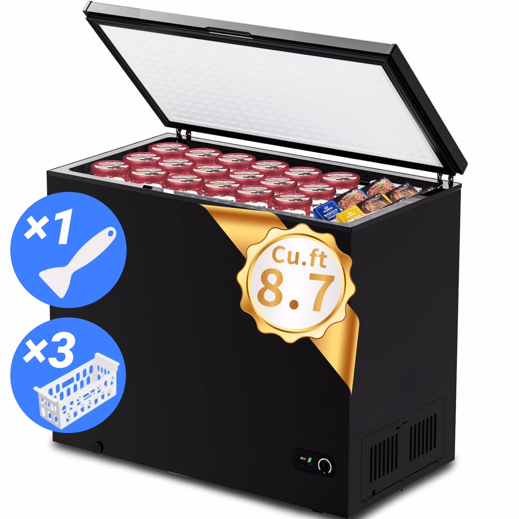 8.7 cu. ft. Chest Deep Freezer with Adjustable Temperature, Free Standing Top Open Door Compact Freezer with 3 Removable Basket for Kitchen, Home, Bar, Garage, Office(7 cu ft)