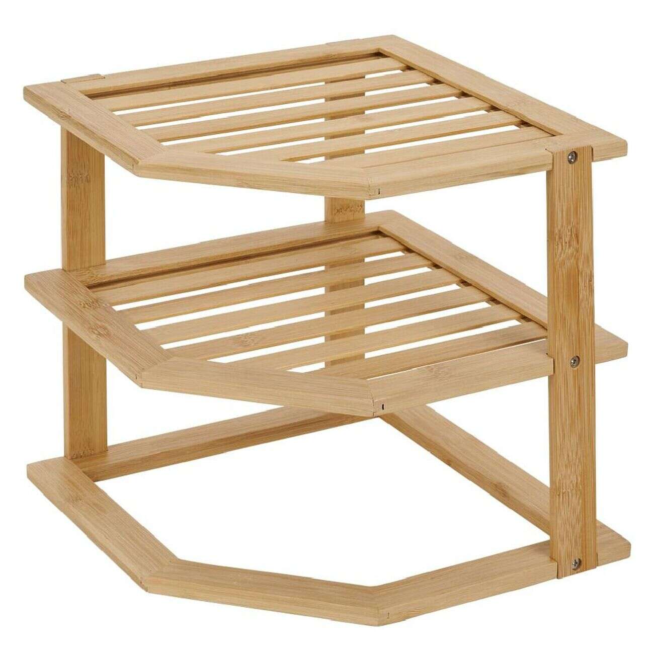 Étagère d'angle 2 niveaux en bambou 25x25xH23cm