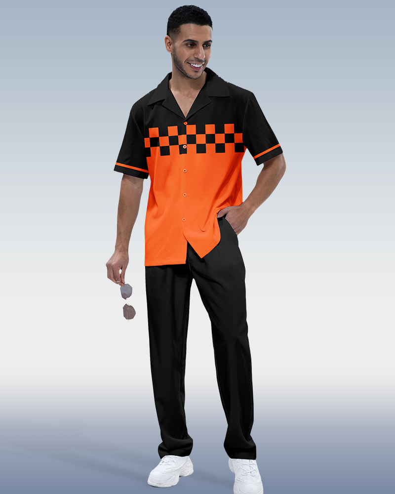 Costume de marche à carreaux noirs à manches courtes pour homme Suitmens