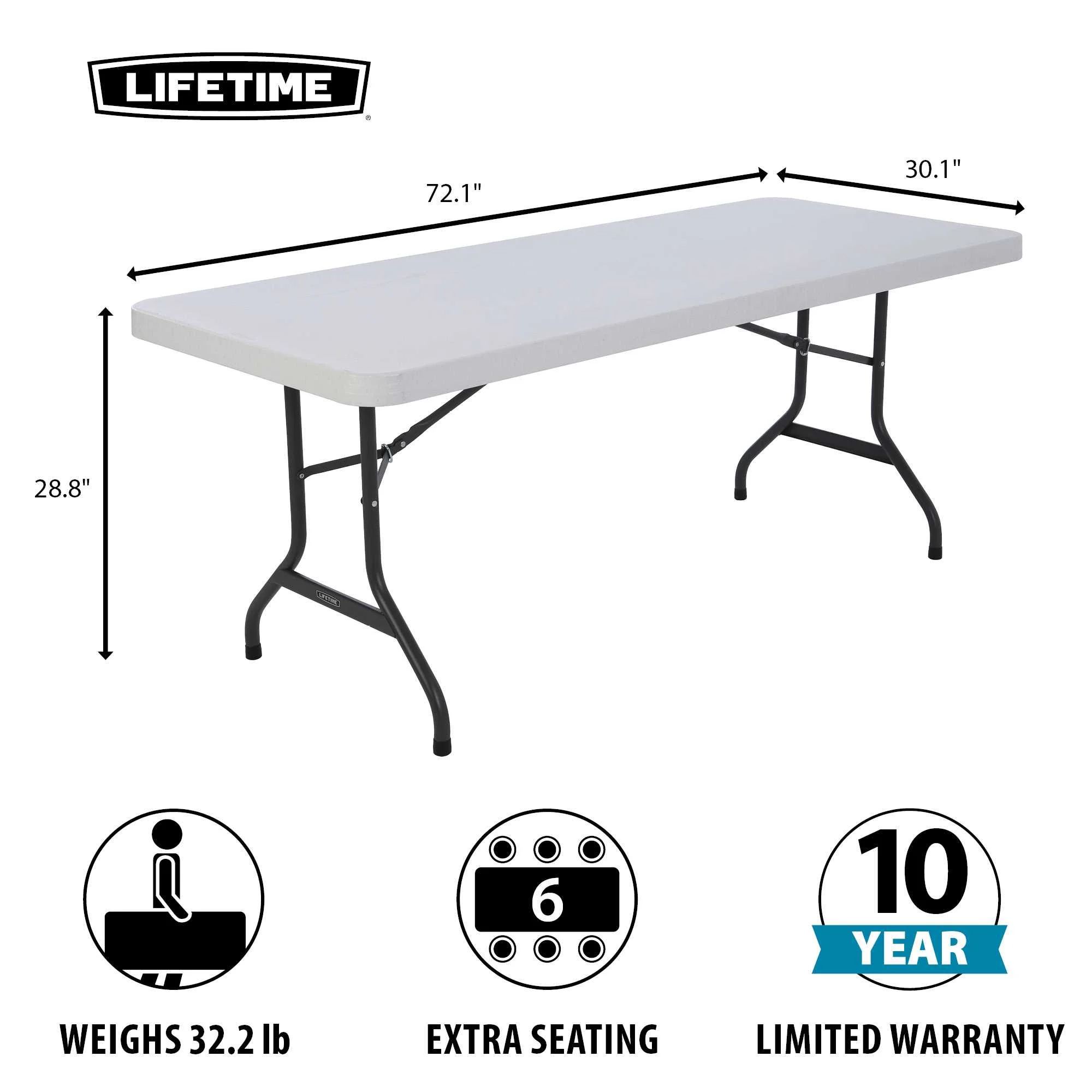 6' Commercial Grade High-Quality Folding Table, White - Image 2