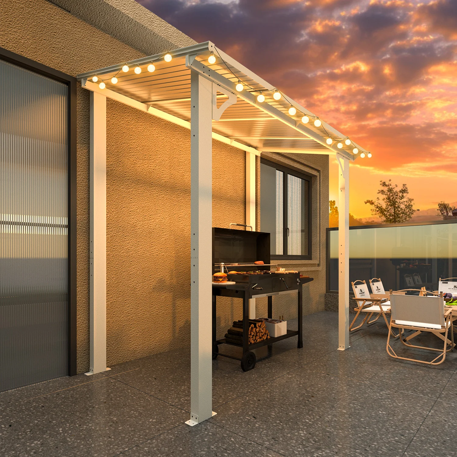 AECOJOY 8' x 5' Wall Mounted Gazebos Pergola, White