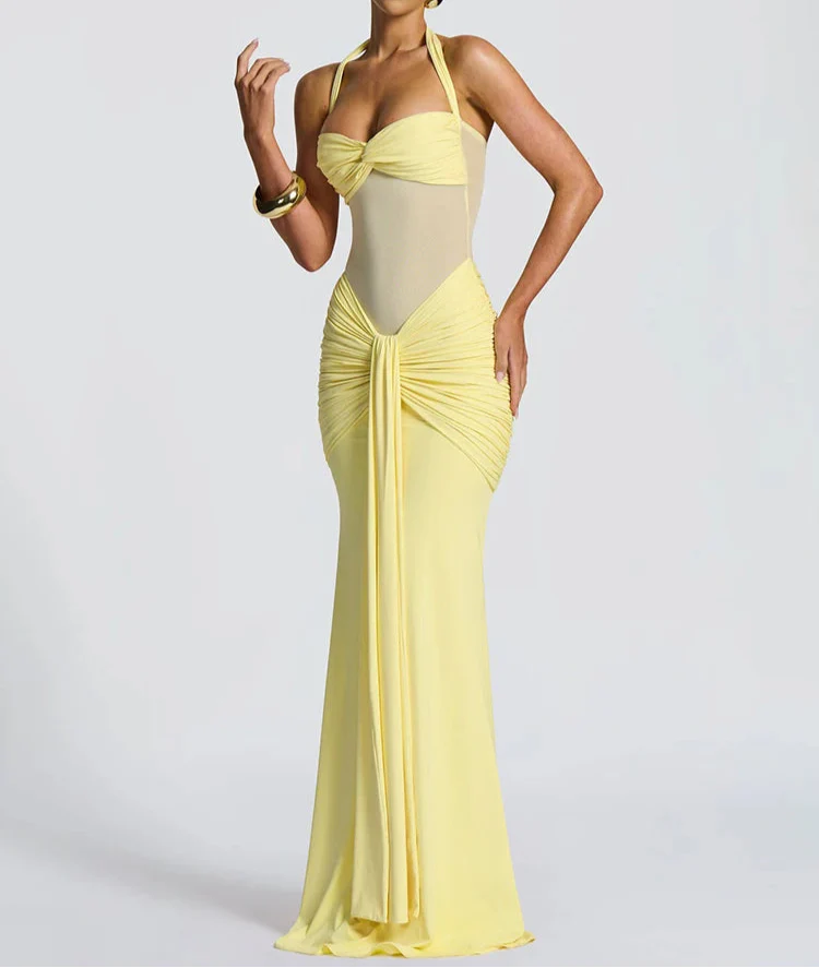 Robe longue moulante drapée à col halter robe de soirée sculptante