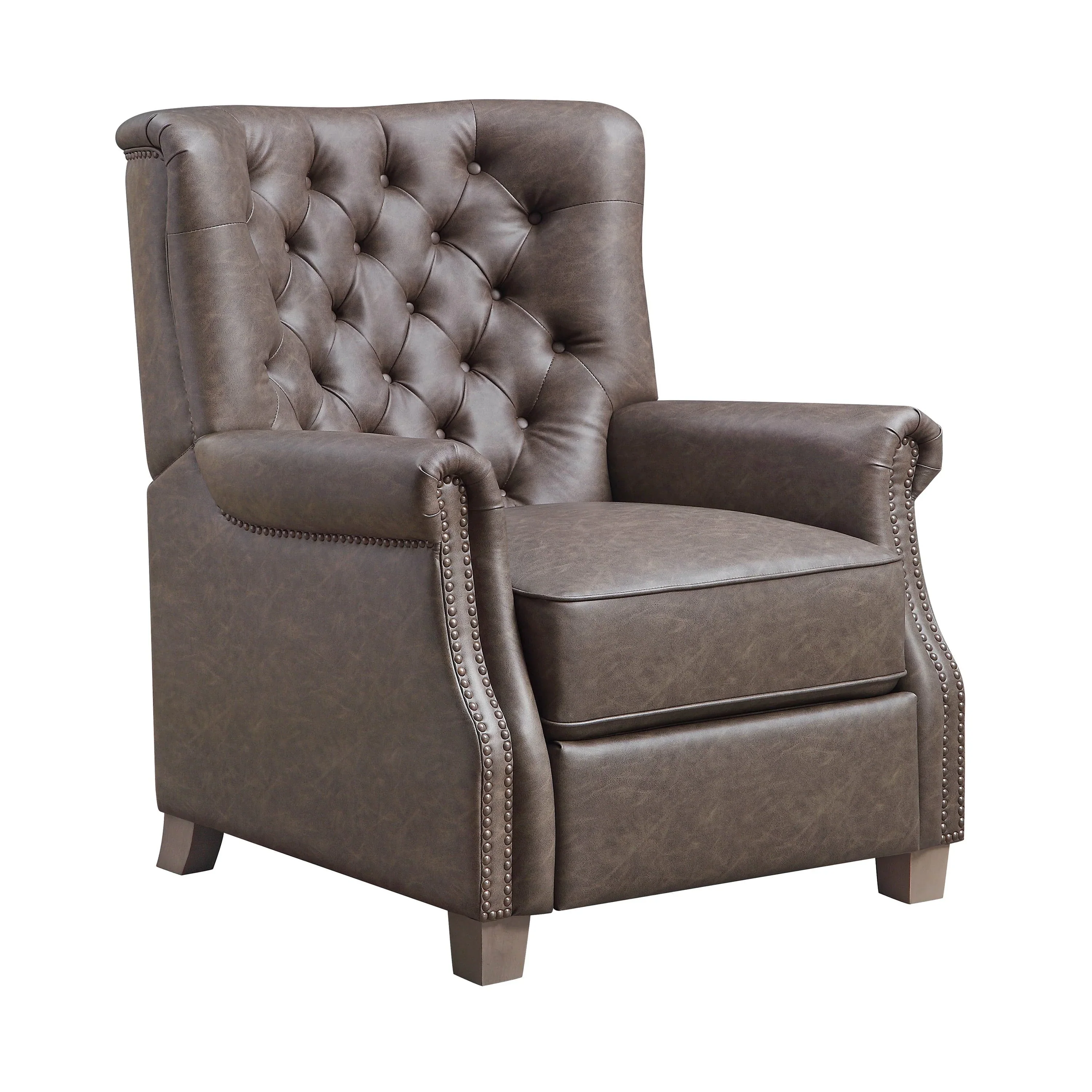 Better Homes & Garden Tufted Push Back Recliner, Brown Faux Leather Upholstery