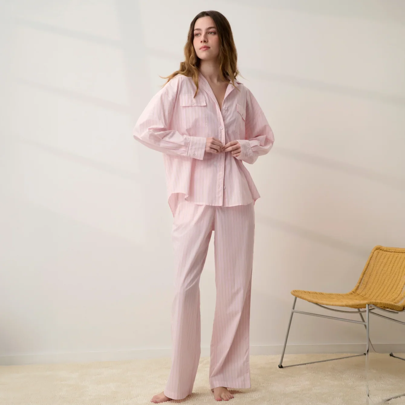 Airy Cotton Piped Wide Leg Pant