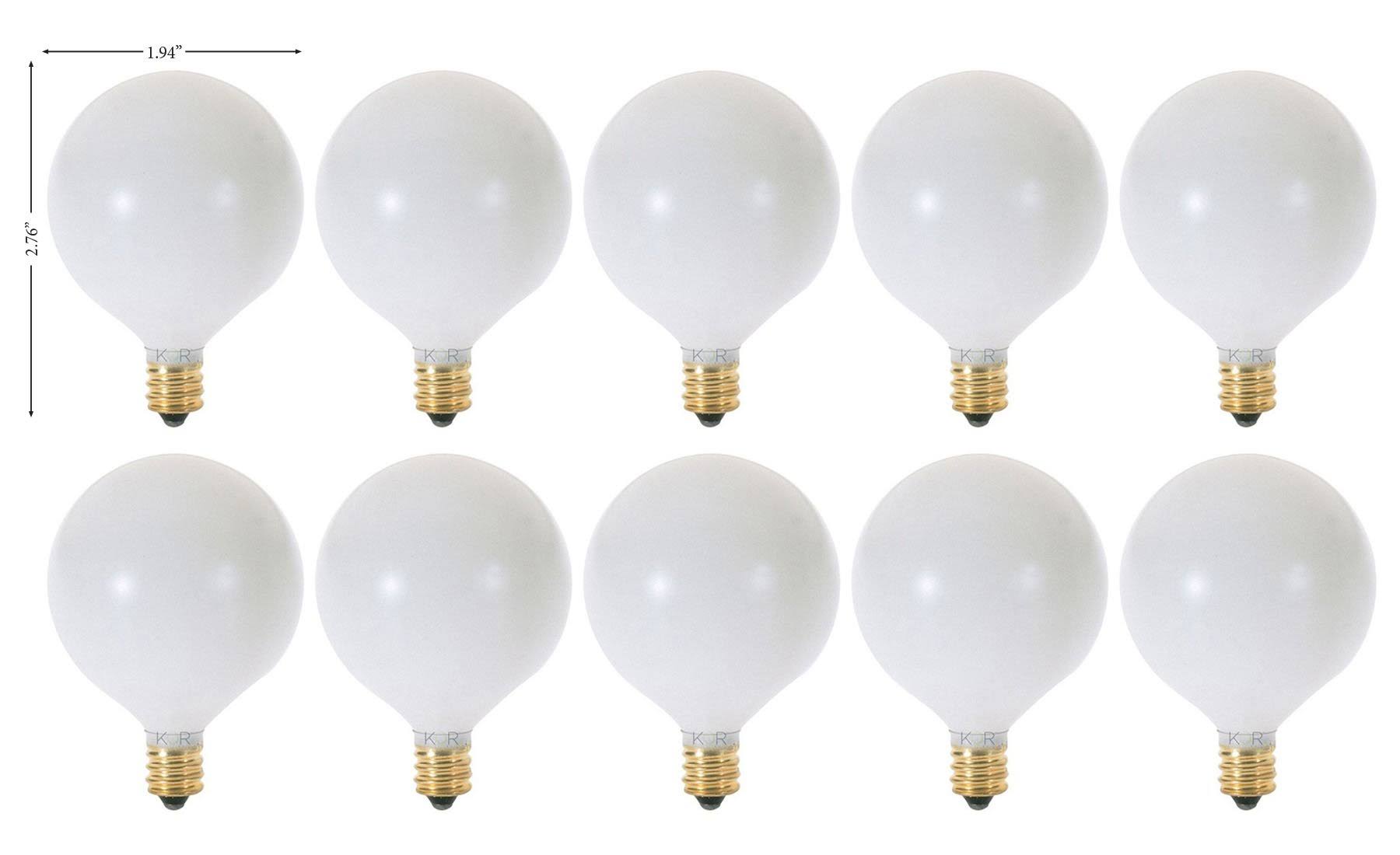 Kor (Pack of 10) G16.5 White Finsh Decorative (E12) Candelabra Base Globe Shape Incandescent 120V G16 1/2 Light Bulbs (15)
