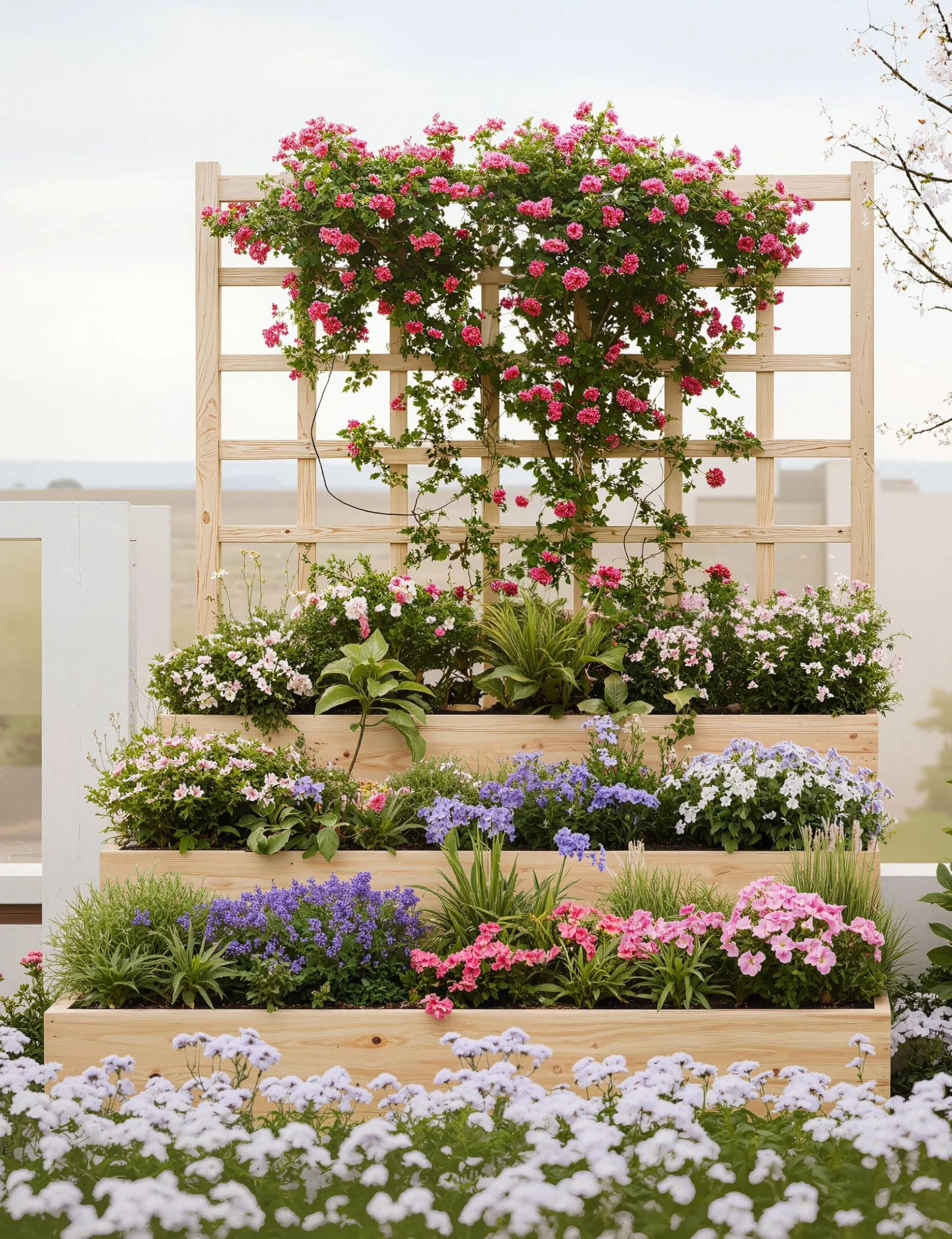 Riedhoff 3 - Tier Wooden Raised Garden Bed with Trellis - Vertical Planter Box for Patio, Backyard
