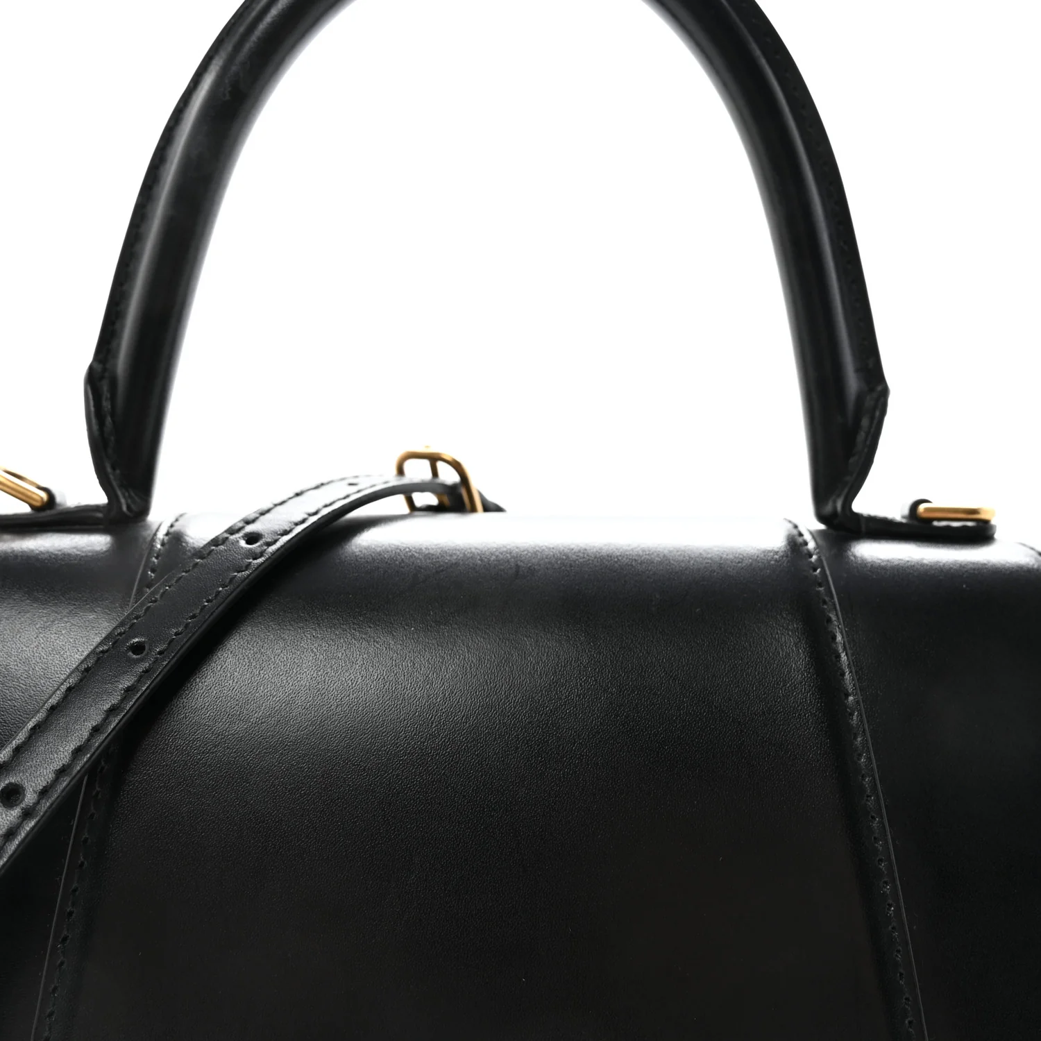 Shiny Box Calfskin Small Hourglass Top Handle Bag Black