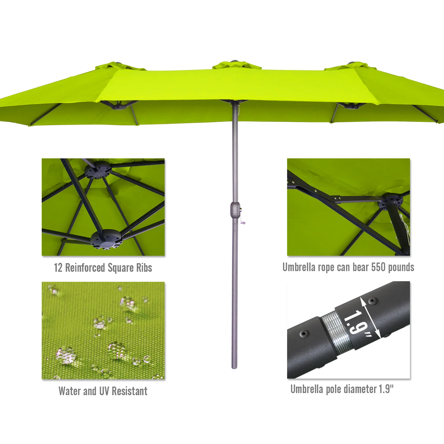 AECOJOY 15x9ft Double-Sided Patio Umbrella, Green