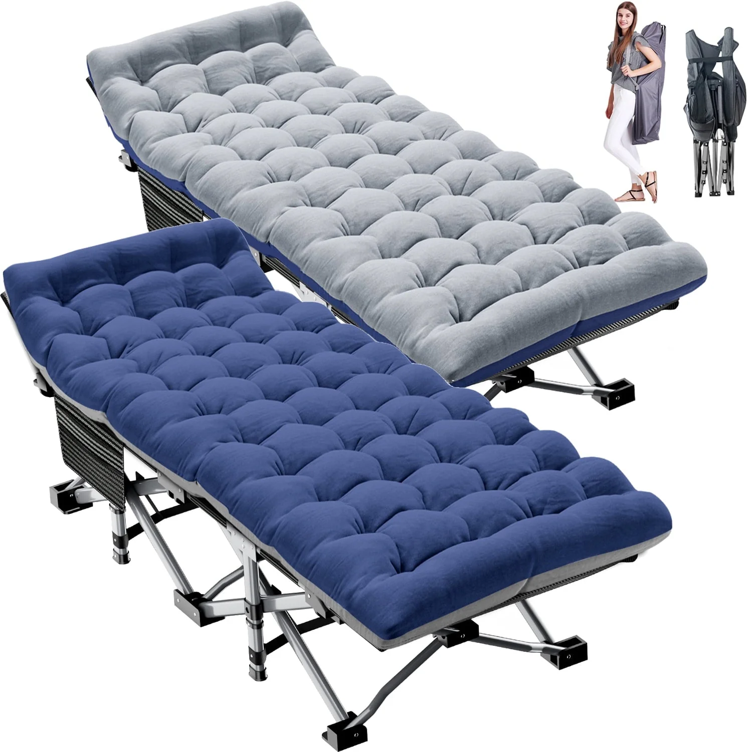 Slsy 2 Pack Folding Bed Cot with 3.3 in 2 Sided Mattress, 75