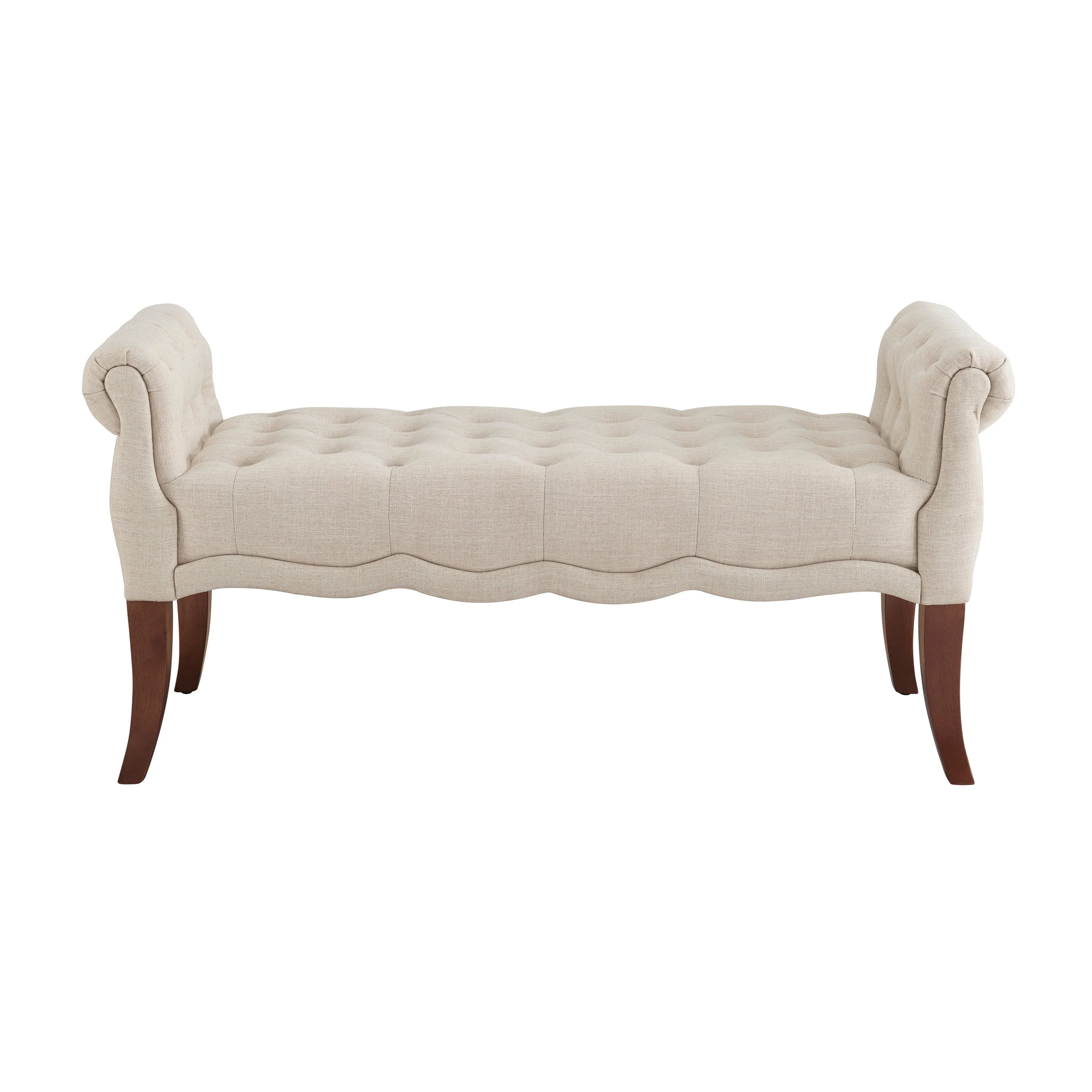 Menlo Rolled Arm Button Tufted Bench, Dark Walnut Finish with Natural Fabric(Dark Espress) Image 5