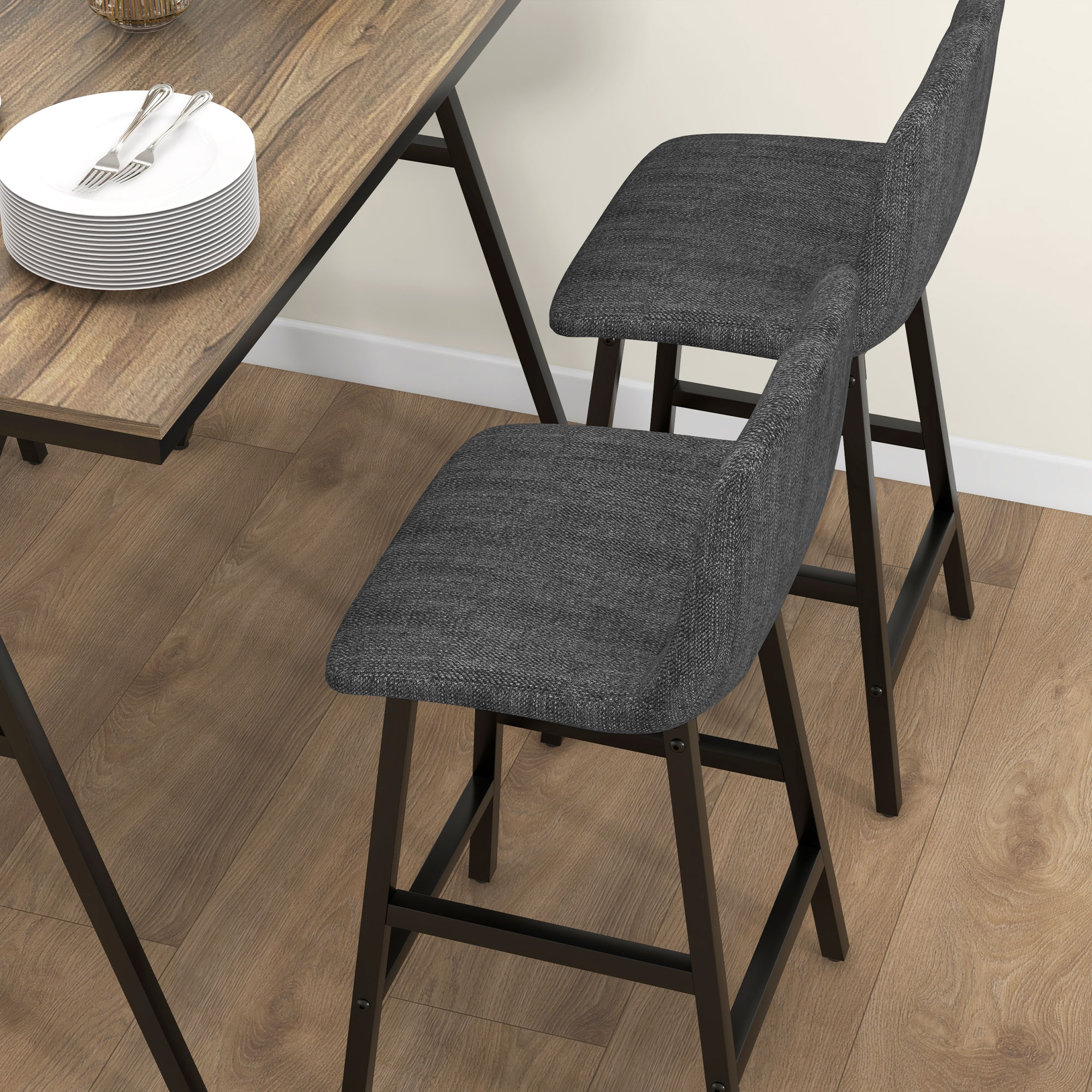 HOMCOM 5-delige Bargarnituur, Tafel en 4 Stoelen, Knoopafwerking, Dikke Bekleding, Linnenlook, Donkergrijs