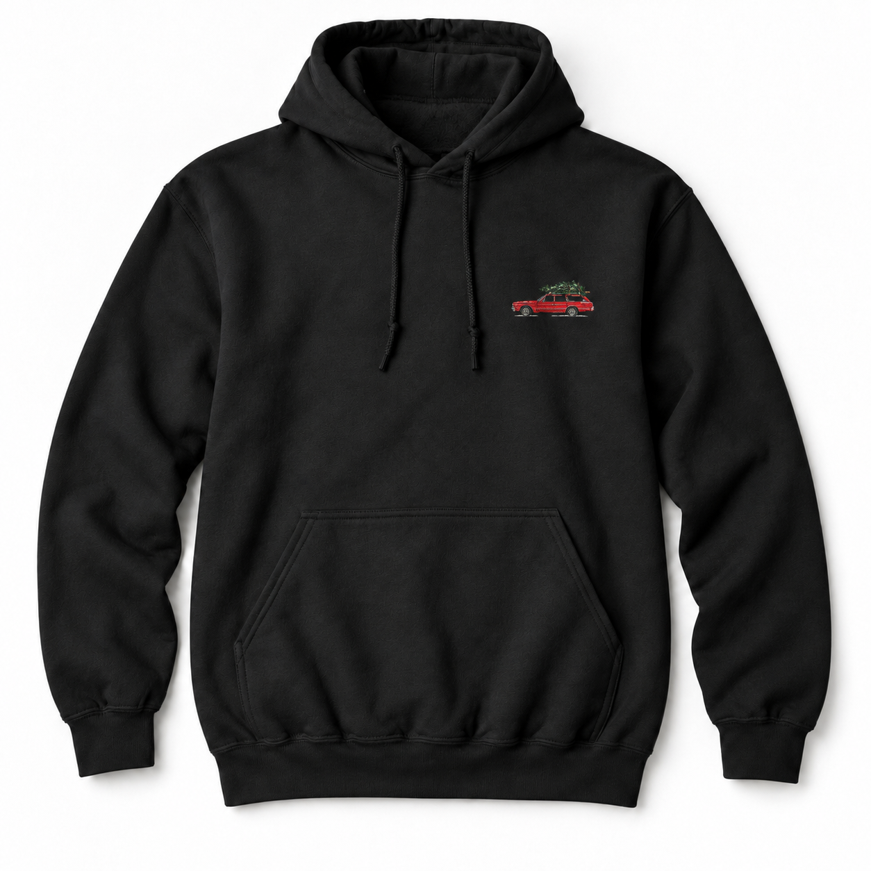Christmas Tree Wagon Chest Print Hoodie