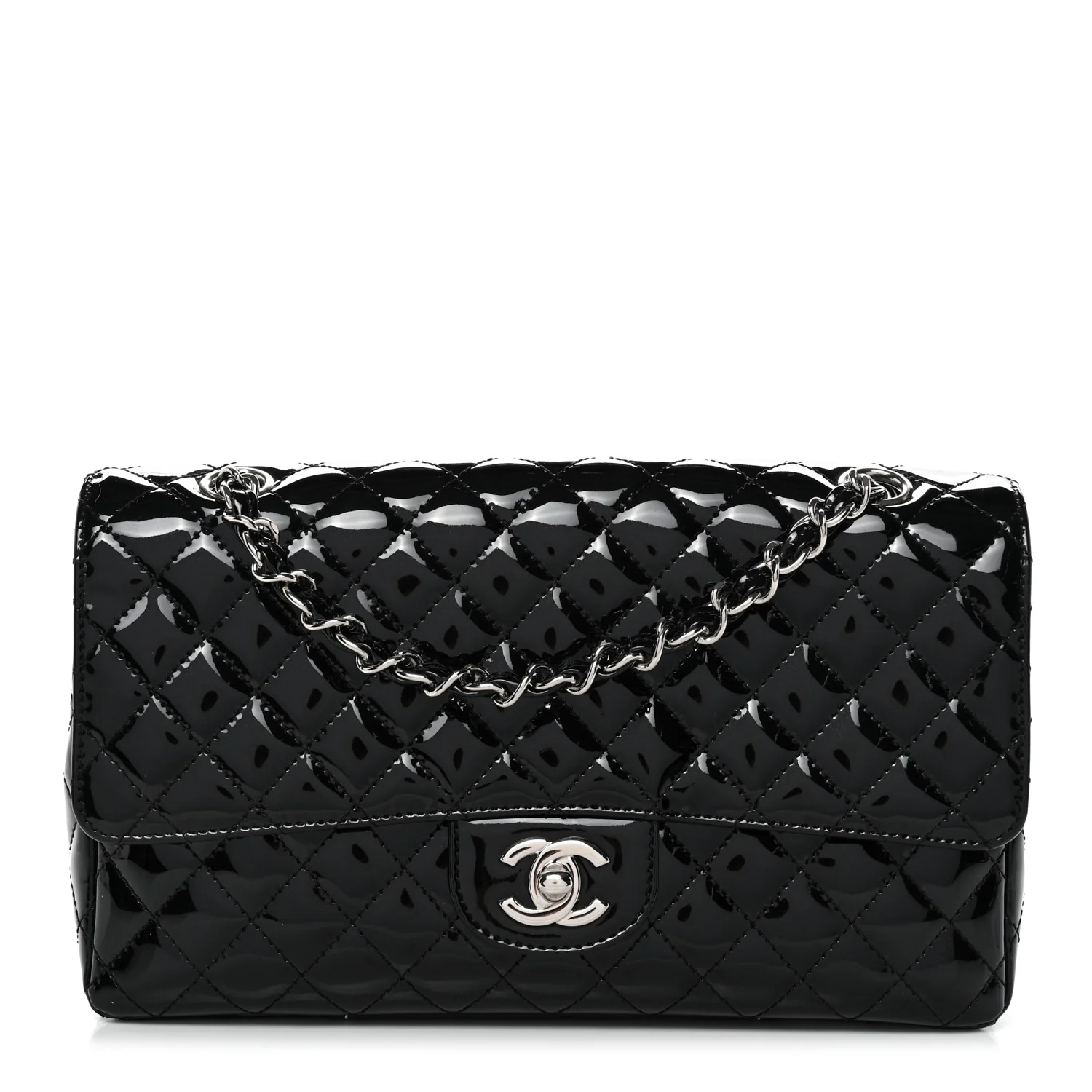 Patent Quilted Secret Label Medium Flap Black
