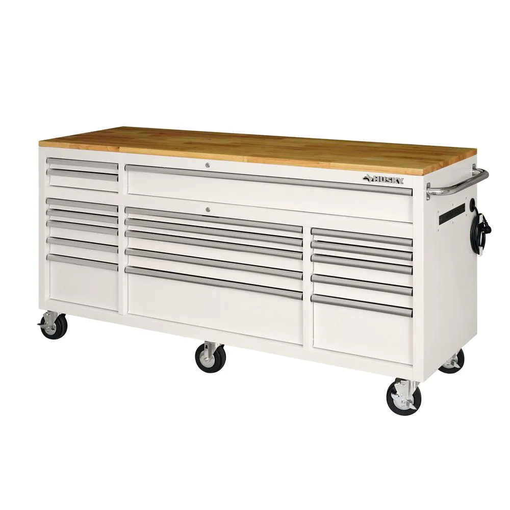 Établi mobile de 18 tiroirs de 183 cm (72 po) avec plateau en bois massif blanc brillant