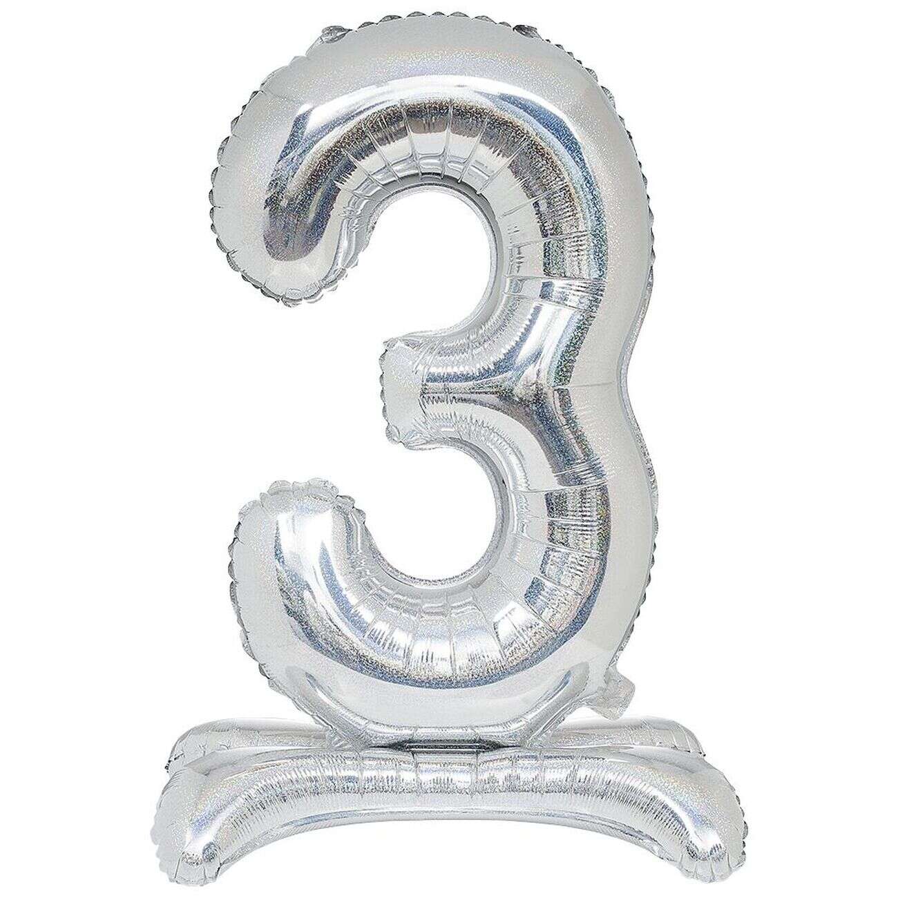 Ballon chiffre 3 doré ou argenté H80 cm avec support