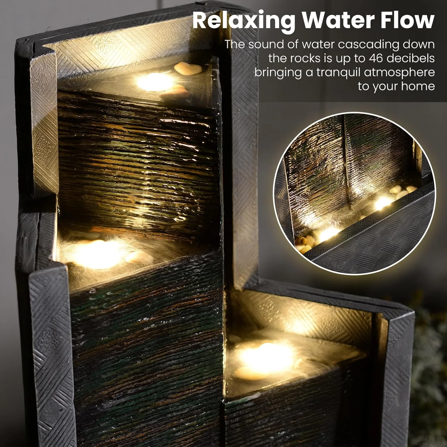 Outdoor Modern Waterfall Fountain Water Fall Fountains with LED Lights for Garden, Patio, Backyard, Deck, Porch and Home Decor - Image 4