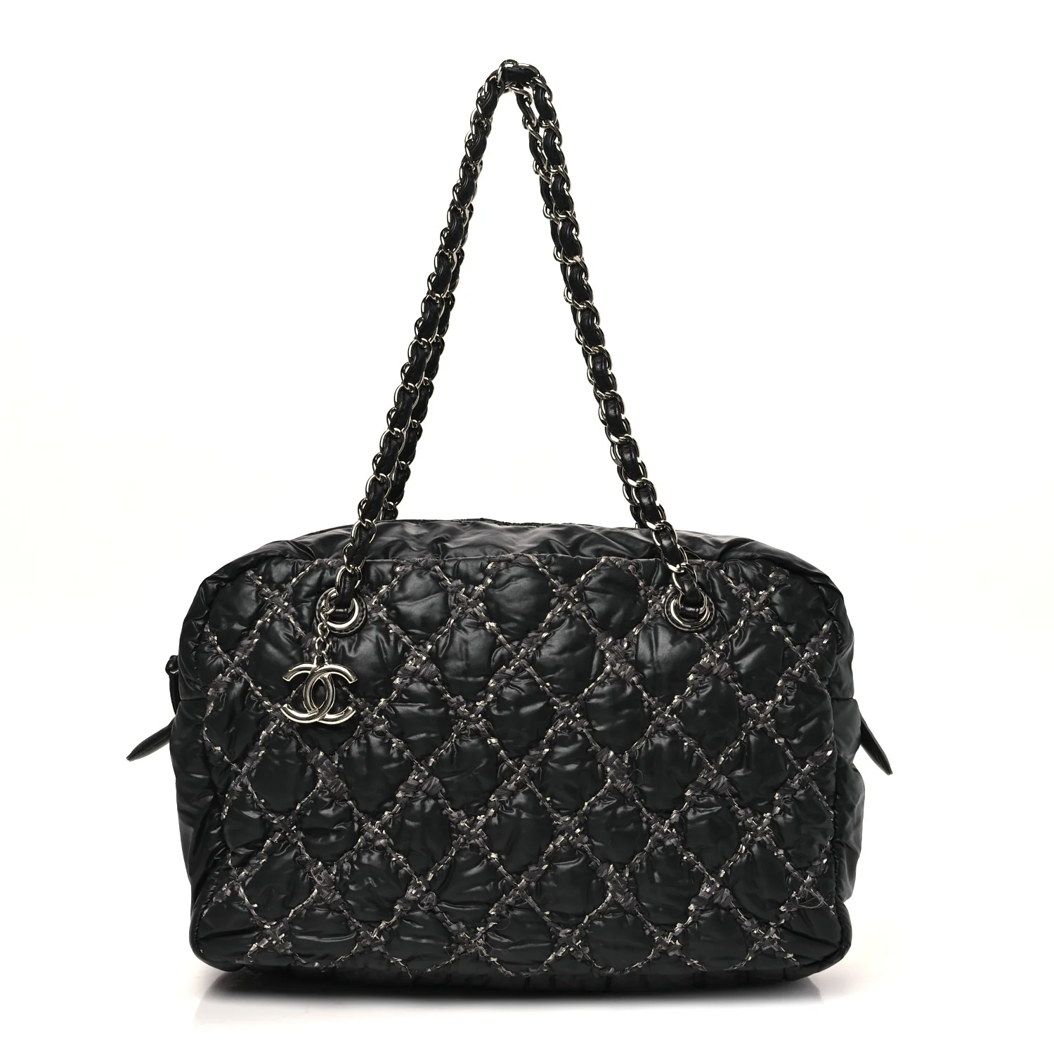Nylon Quilted Tweed Stitch Bubble Camera Case Black