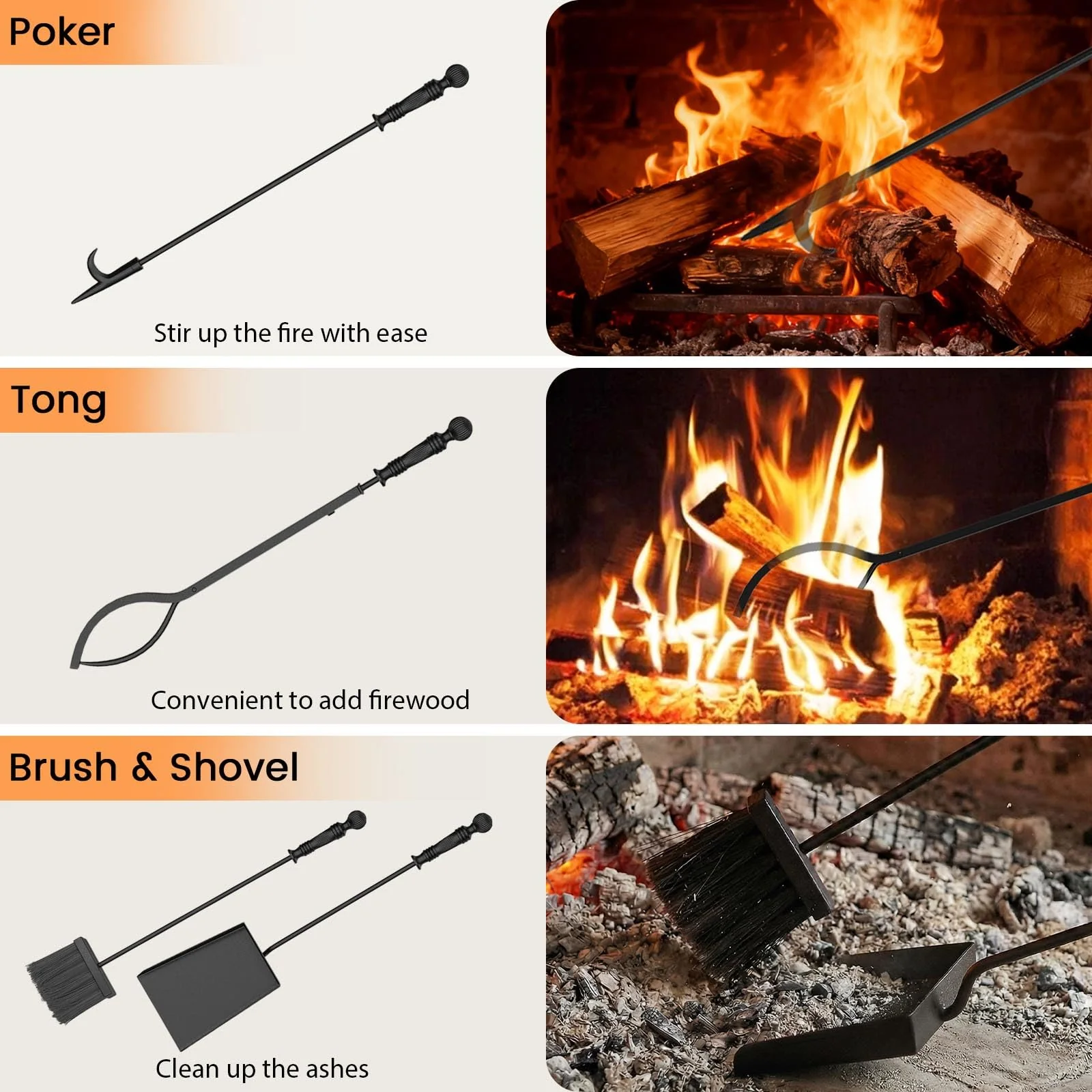 Tangkula 5 Pieces Fireplace Tool Set with Aluminum Handles