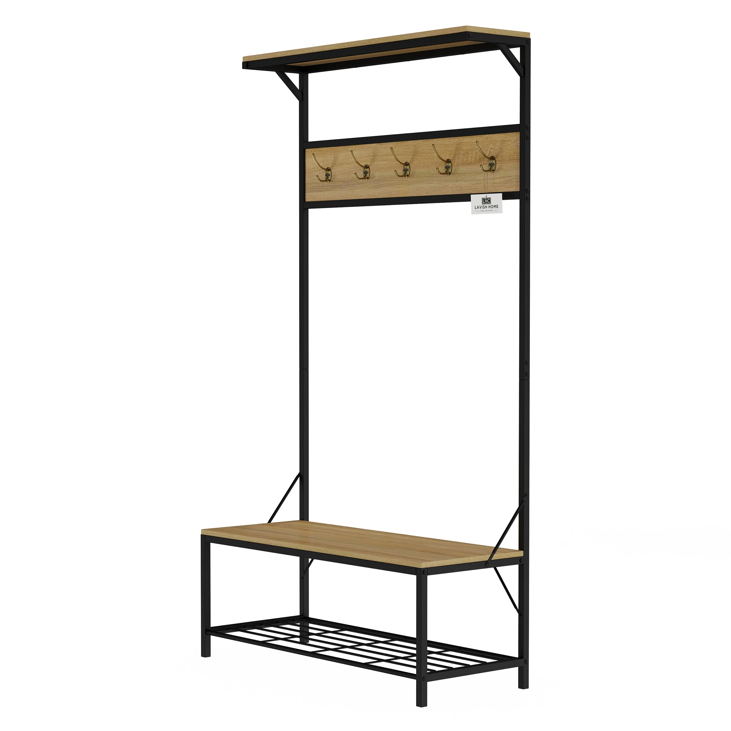 Lavish Home Entryway Bench with Seat and Shoe Storage (Woodgrain-Look)