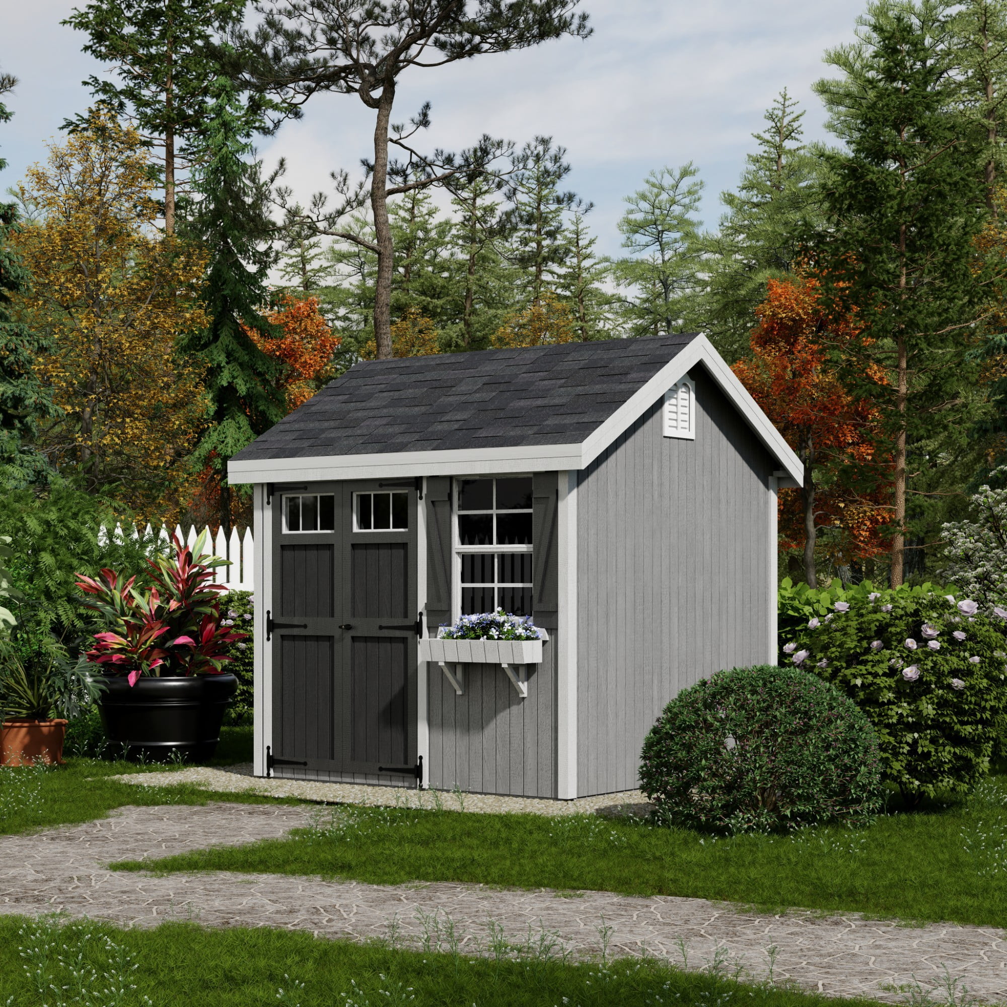 Little Cottage Co. 8x8 Colonial Pinehurst Shed with Operable Window, Outdoor Wood Storage Do - It - Yourself Precut Kit