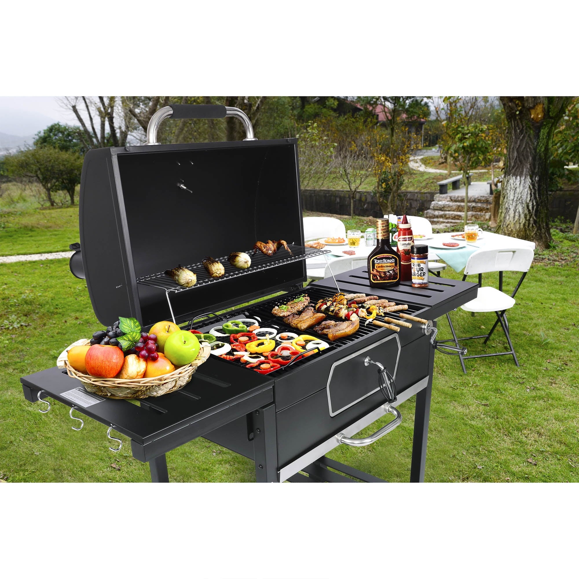 Gourmet 30 CD2030AN Deluxe Charcoal Grill. BBQ Smoker Picnic Camping Patio Backyard Cooking. Black