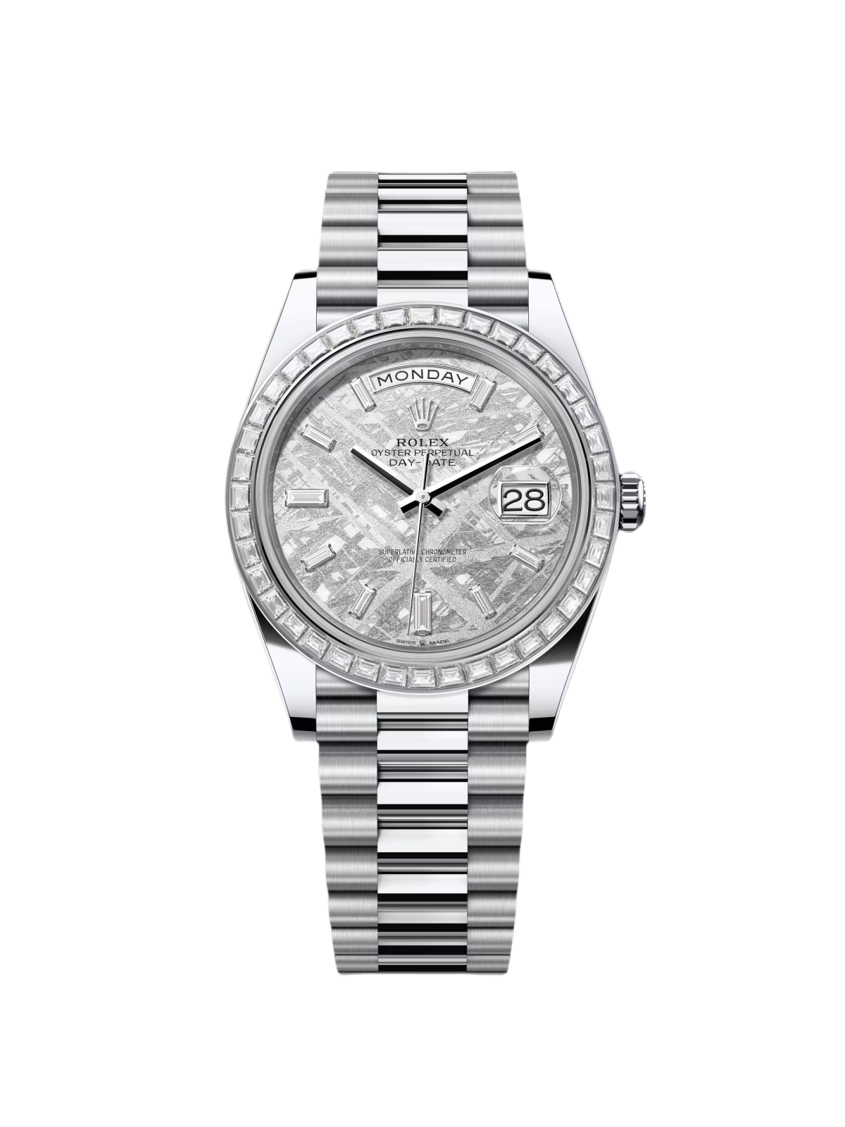 [Super Clone]RLX Day-Date 40mm 228396TBR-0027 Meteoriate Baguette Diamond Dial and Bezel Watch