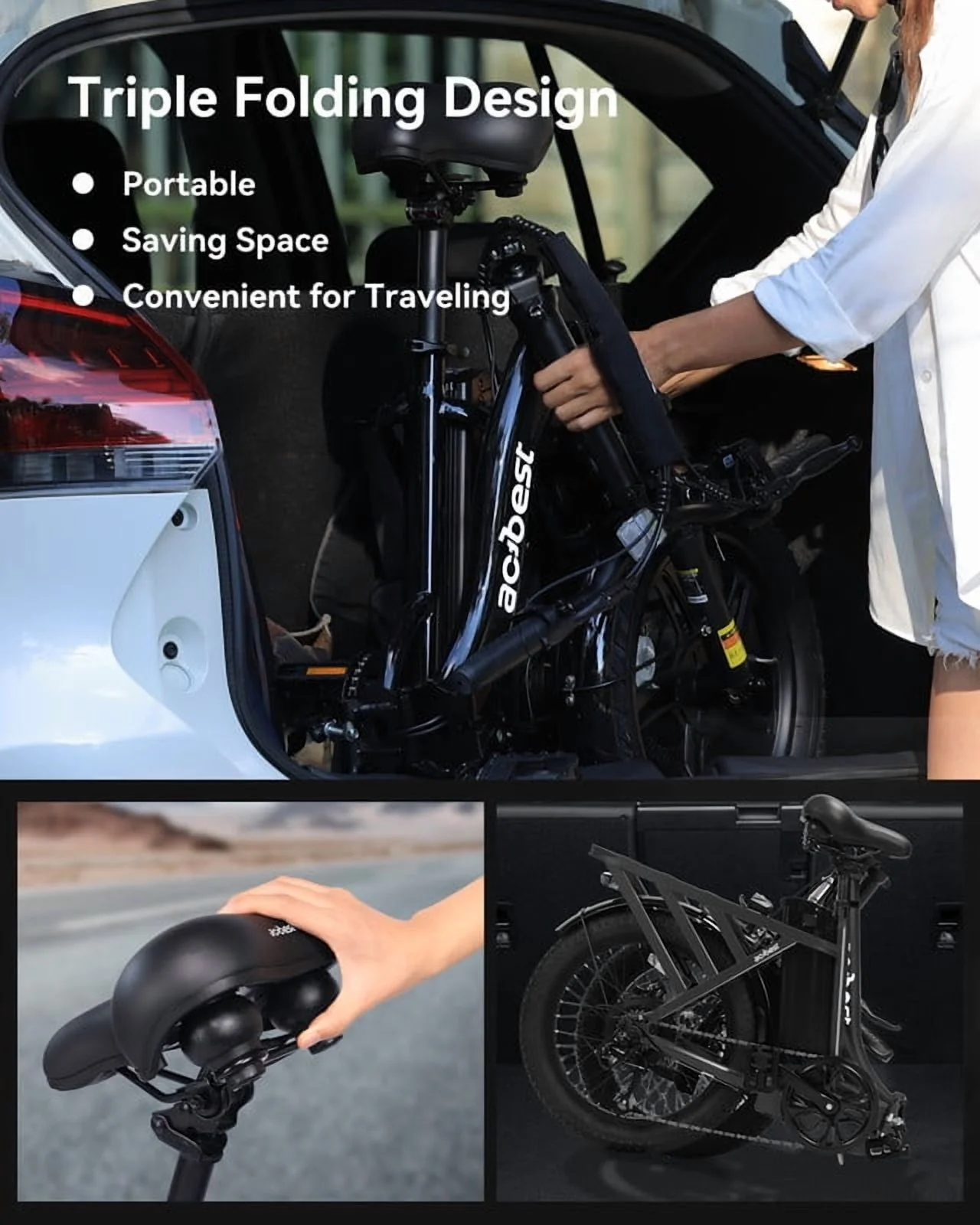 Electric Bike for Adults, Mars 20'' Fat Tire Folding Ebike with Peak 1200W Motor, 7 Speed 28MPH, 48V 499Wh Removable Battery, Adjustable Bike Stem, Foldable Electric Bicycle UL2849 (Black)(Black/Standard) - Image 6